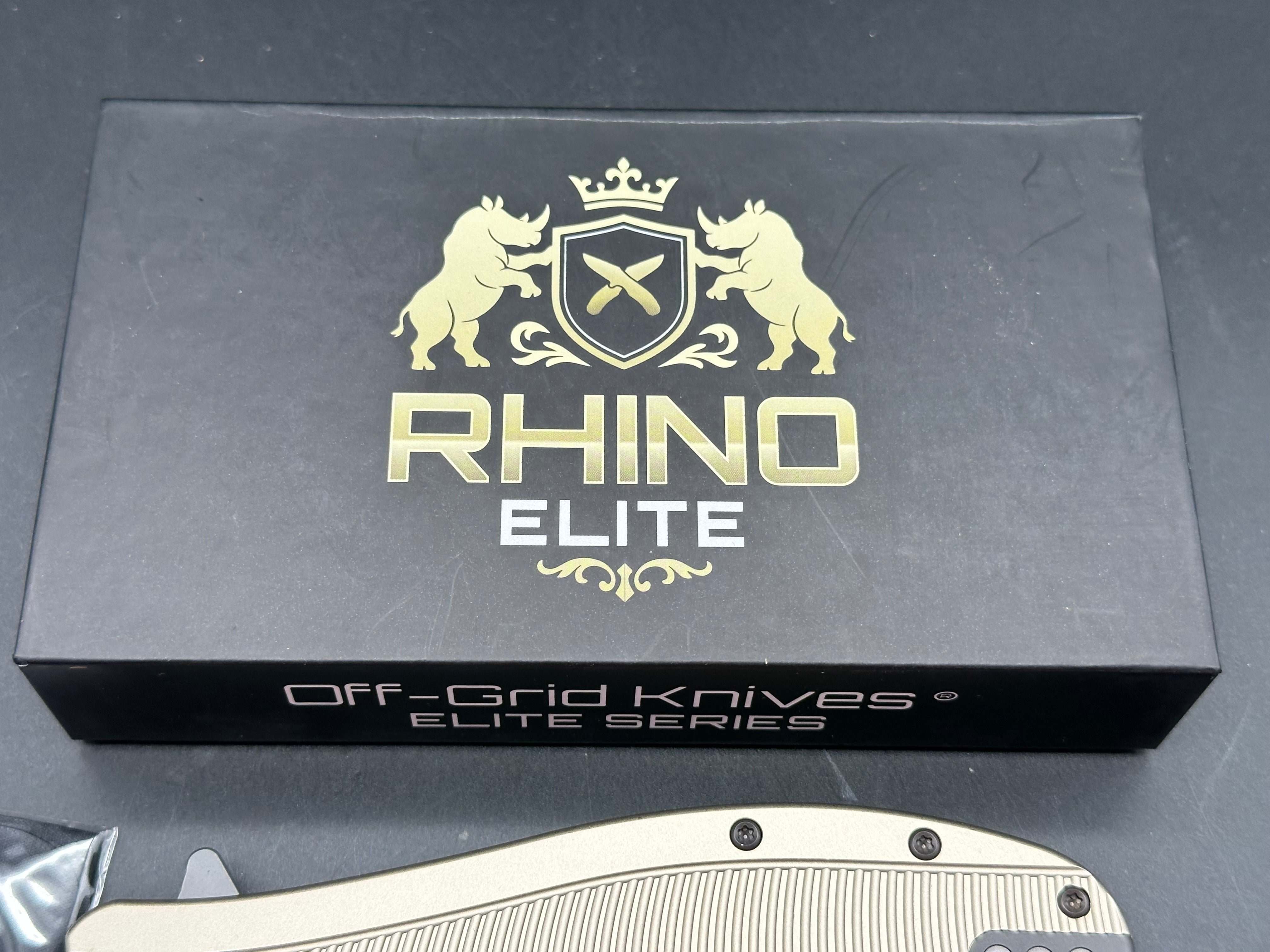 Off Grid Rhino Elite (NEW), 4" CPM MagnaCut Graywashed Clip Point Blade with Bronze Anodized Titanium Scales