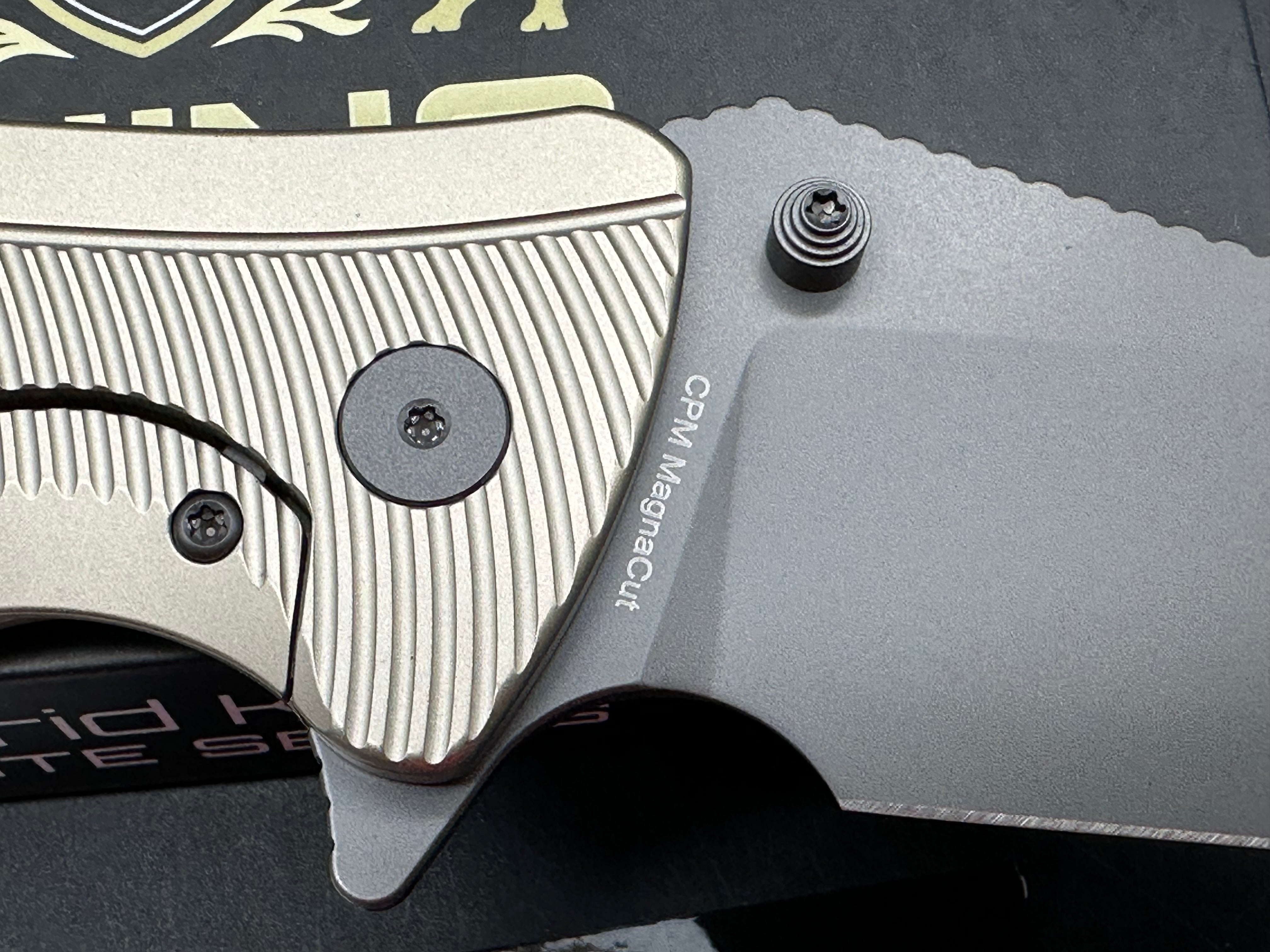Off Grid Rhino Elite (NEW), 4" CPM MagnaCut Graywashed Clip Point Blade with Bronze Anodized Titanium Scales