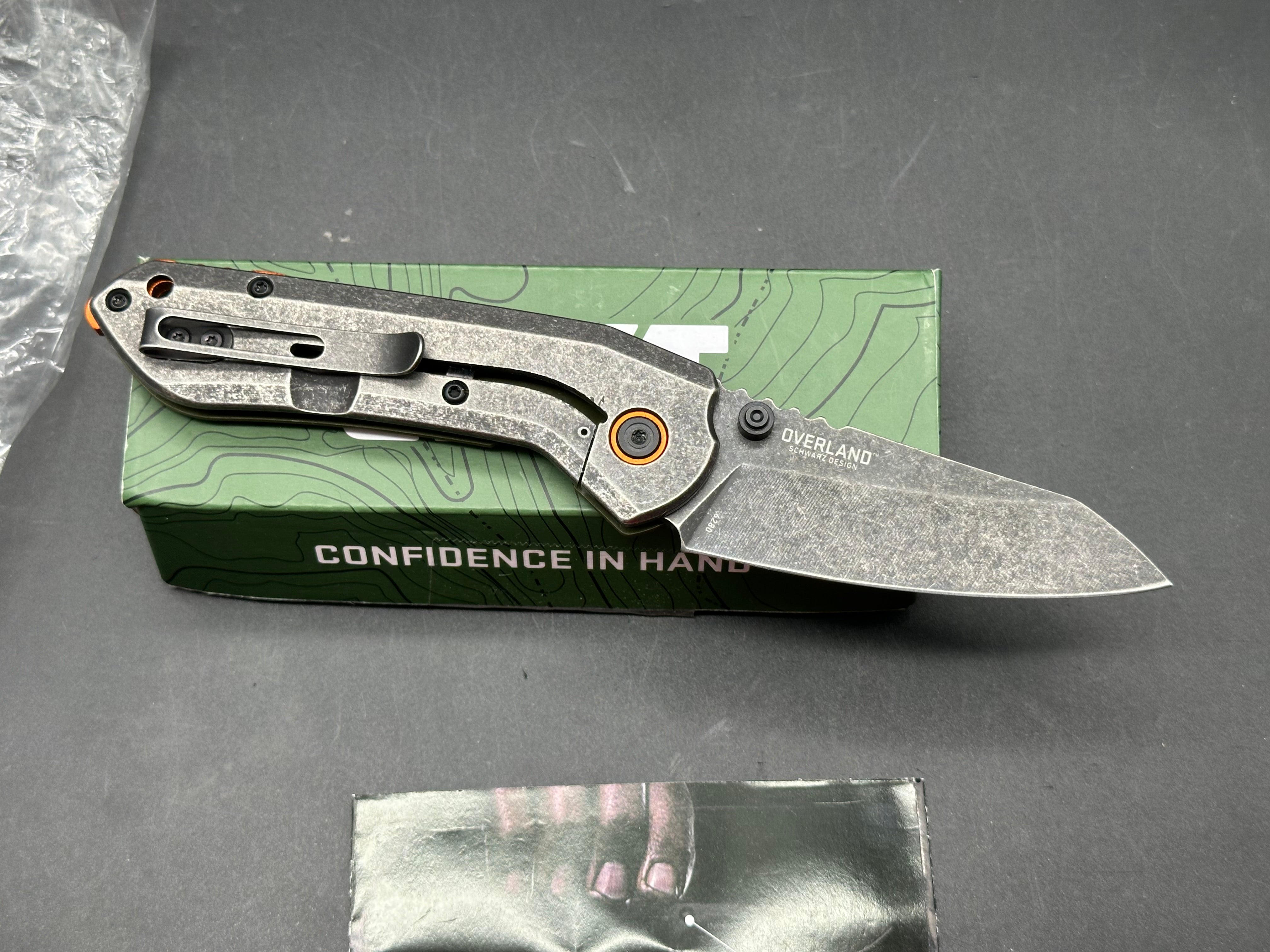 CRKT Overland (NEW), 3" 8Cr13MoV Blackwashed Sheepsfoot Blade with OD Green G10 and Stainless Steel Scales