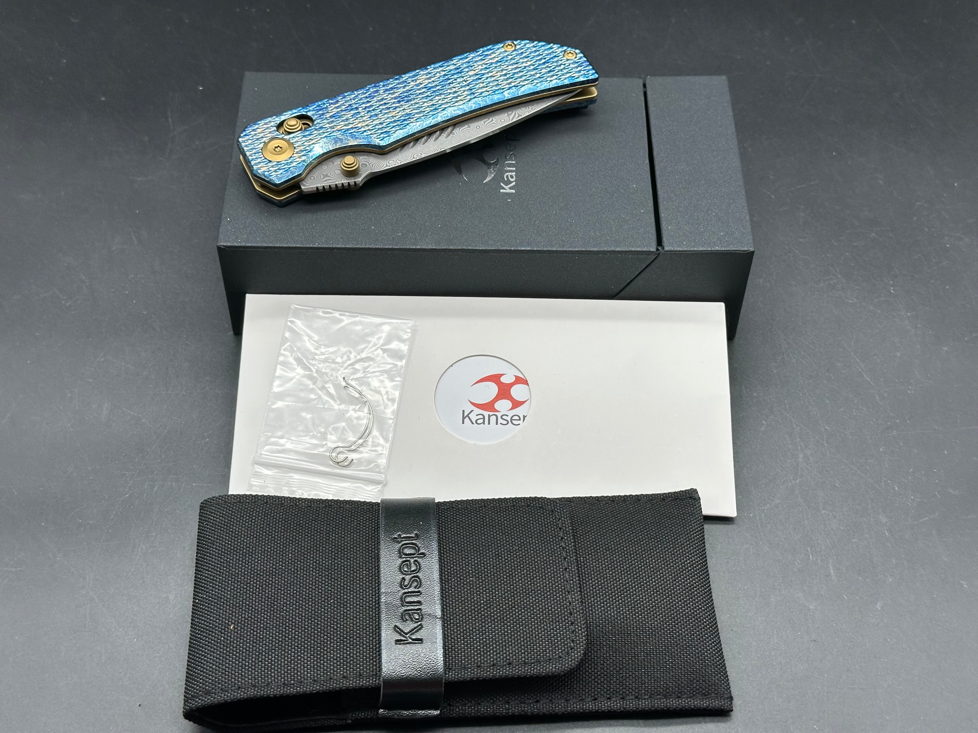 KANSEPT EAGLESTRIKE CROSSBAR LOCK KNIFE LIGHTNING STRIKE FINISH TITANIUM 3.73'' DAMASCUS BLADE