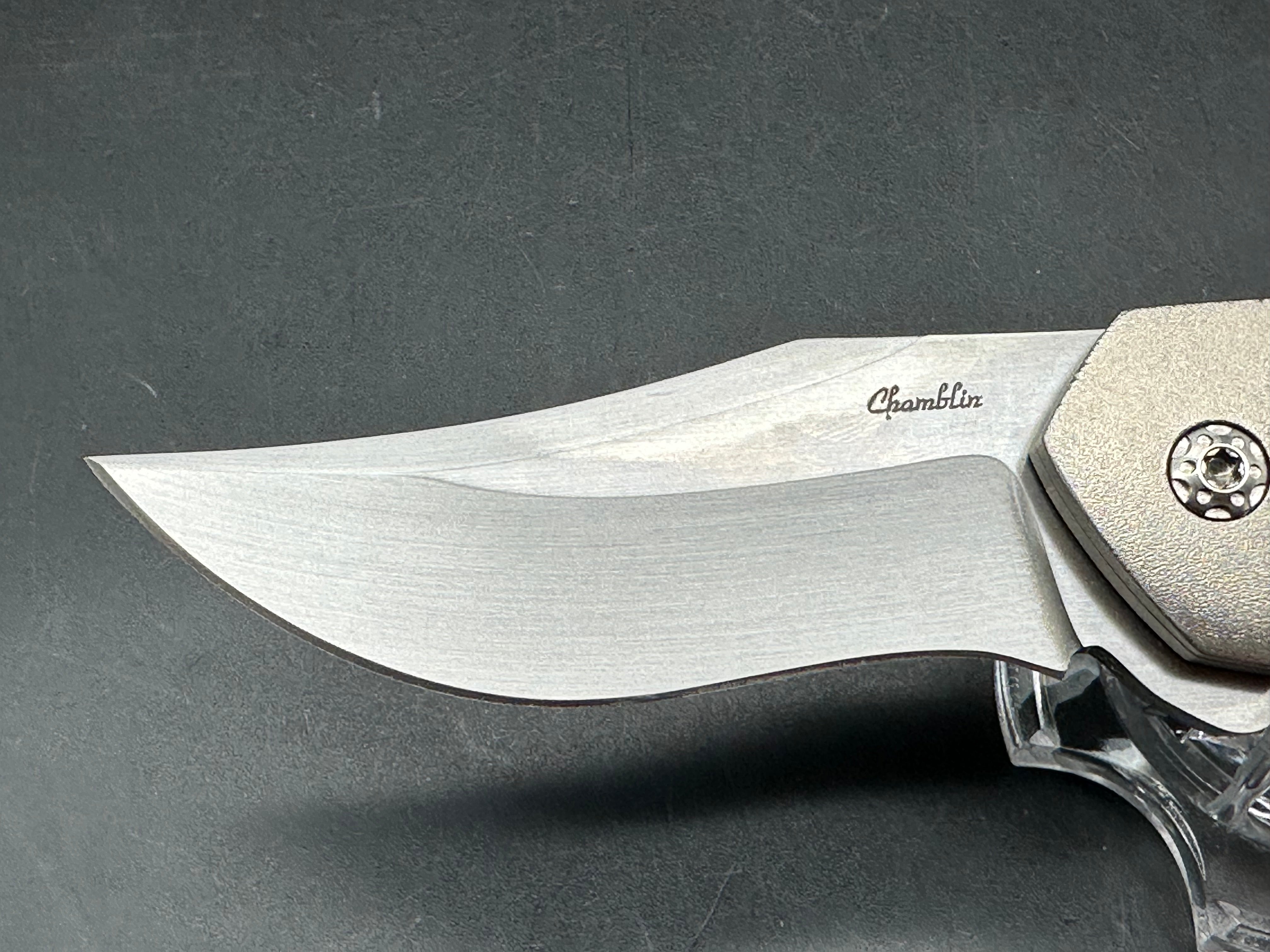 Joel Chamblin JVO Designs Uppercut: Designed by Jared Von Otterloo. 3.125 inch hand rubbed, satin finish recurve blade