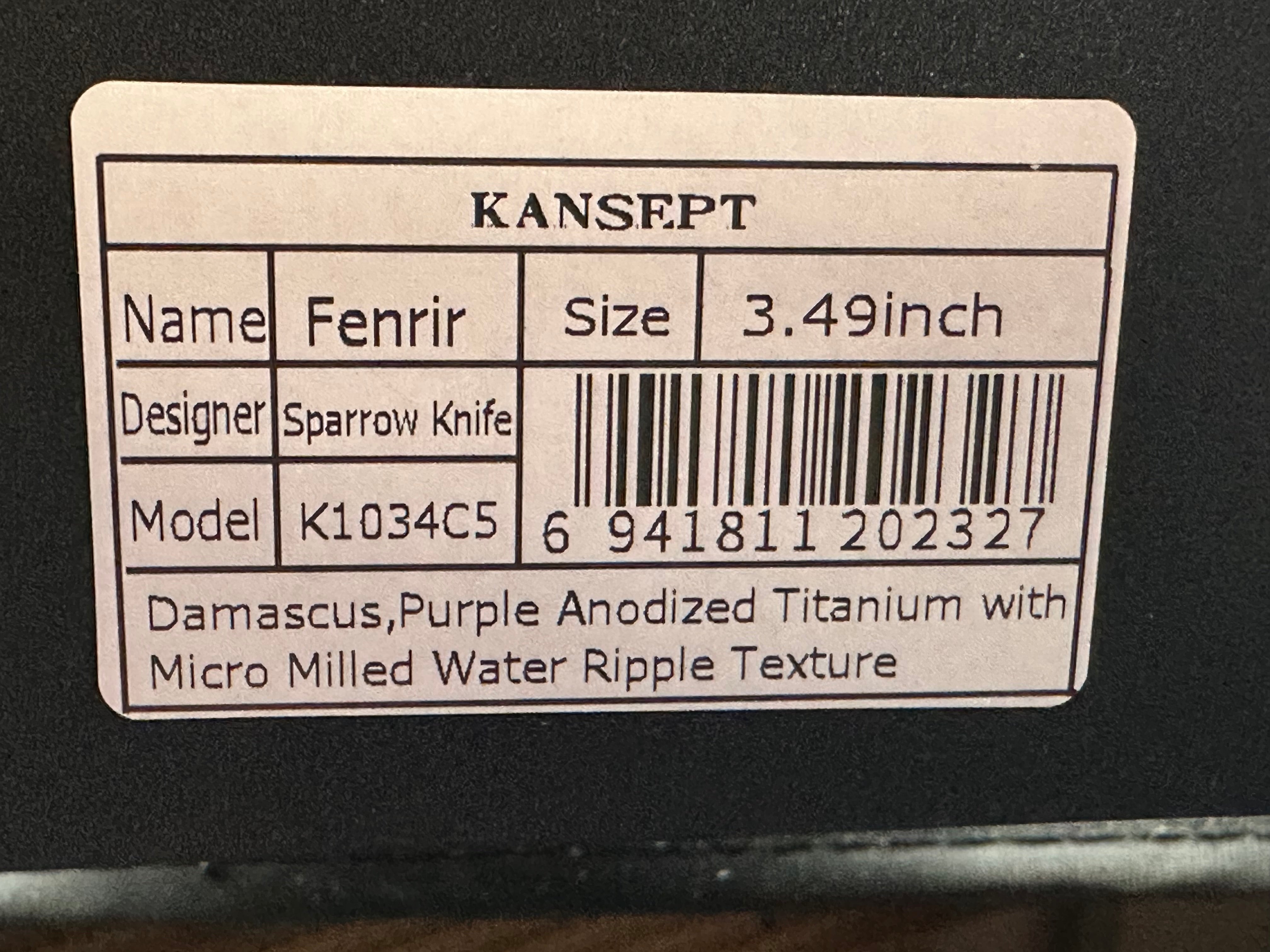 KANSEPT FENRIR PURPLE ANODIZED TITANIUM MICRO MILLED WATER RIPPLE HANDLE (3.48'' DAMASCUS BLADE)
