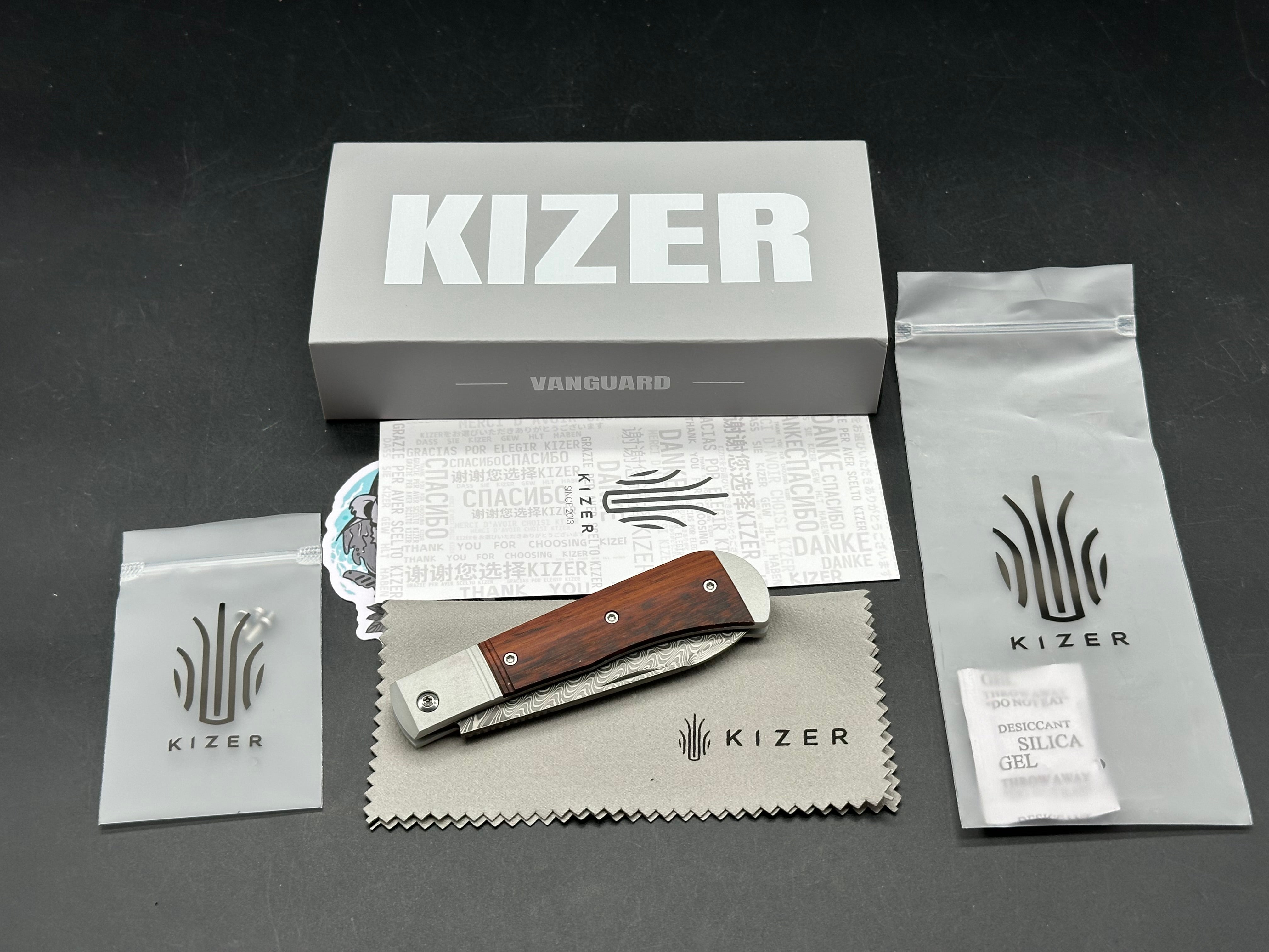 Kizer Trestle | Damascus | Aluminum & Leopard Wood