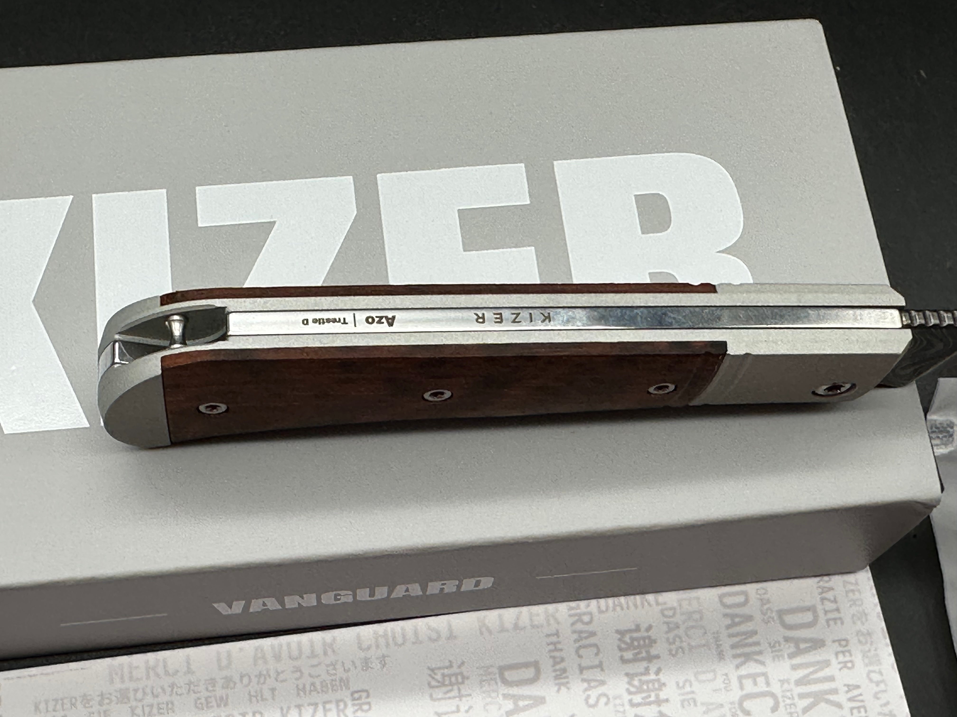 Kizer Trestle | Damascus | Aluminum & Leopard Wood
