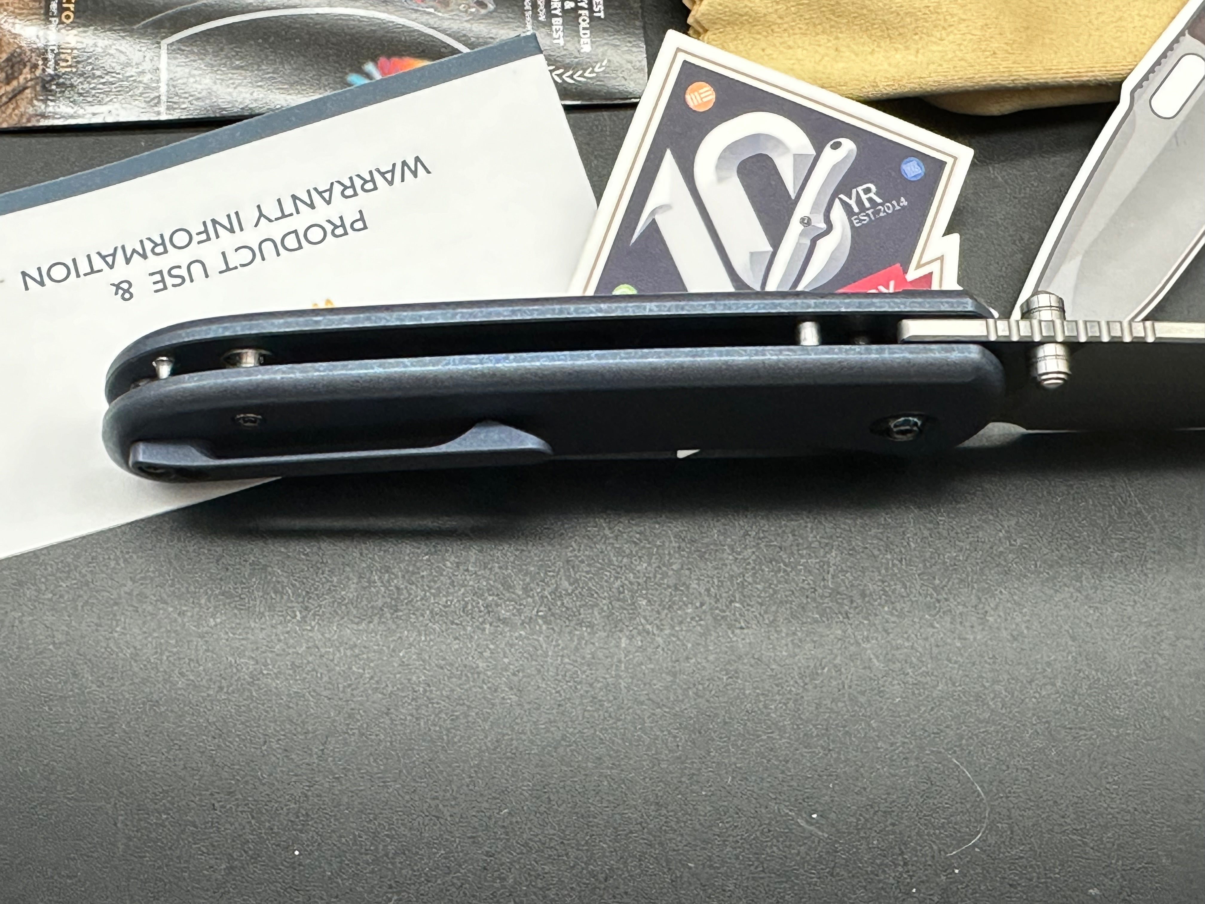 WE Qubit, 3.2" 20CV Satin Blade with Blue Stonewash Titanium Handle