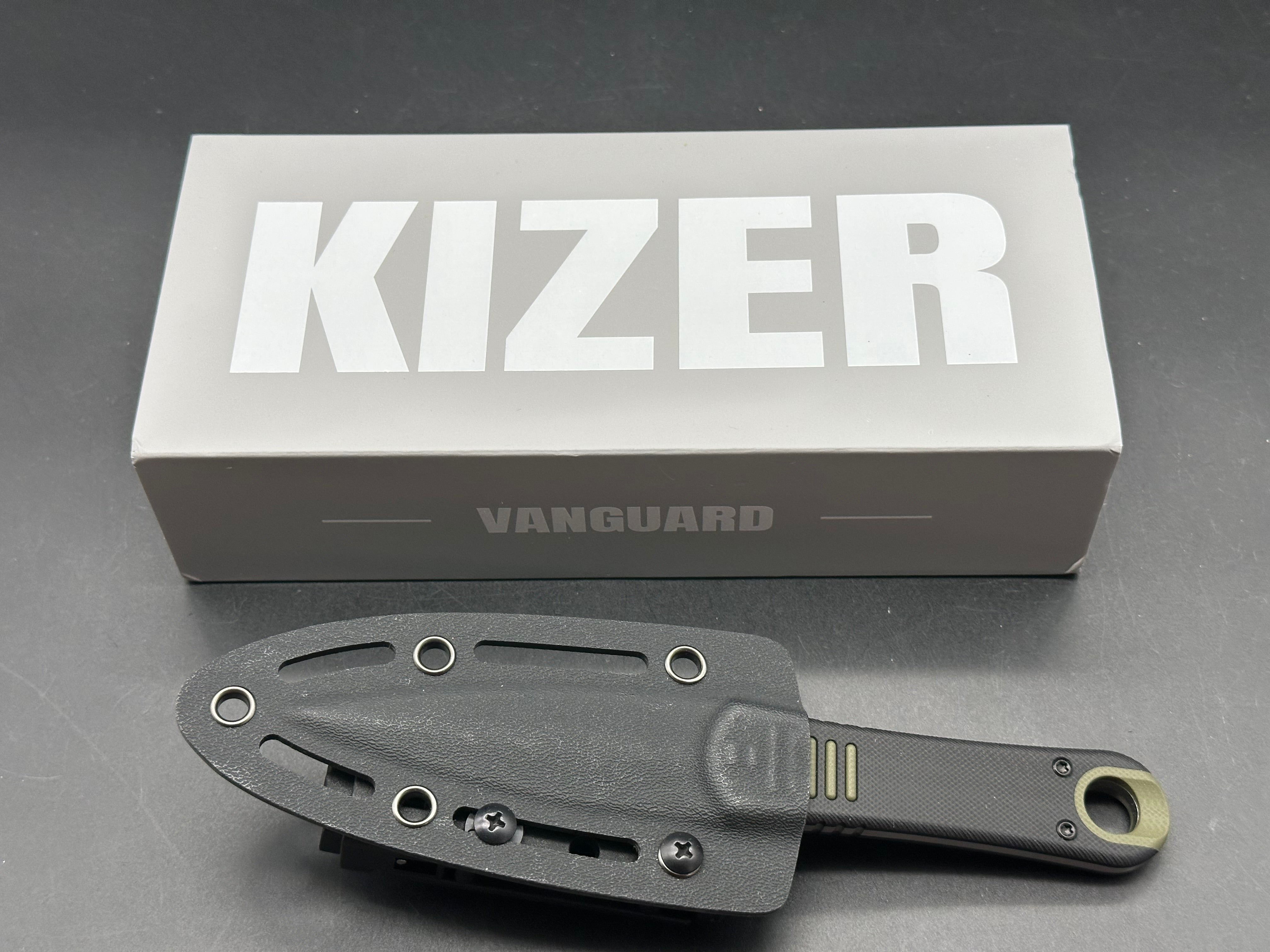 KIZER HIDDEN AGENDA FIXED BLADE DAGGER KNIFE GREEN/BLACK G10 HANDLE AEB-L STEEL