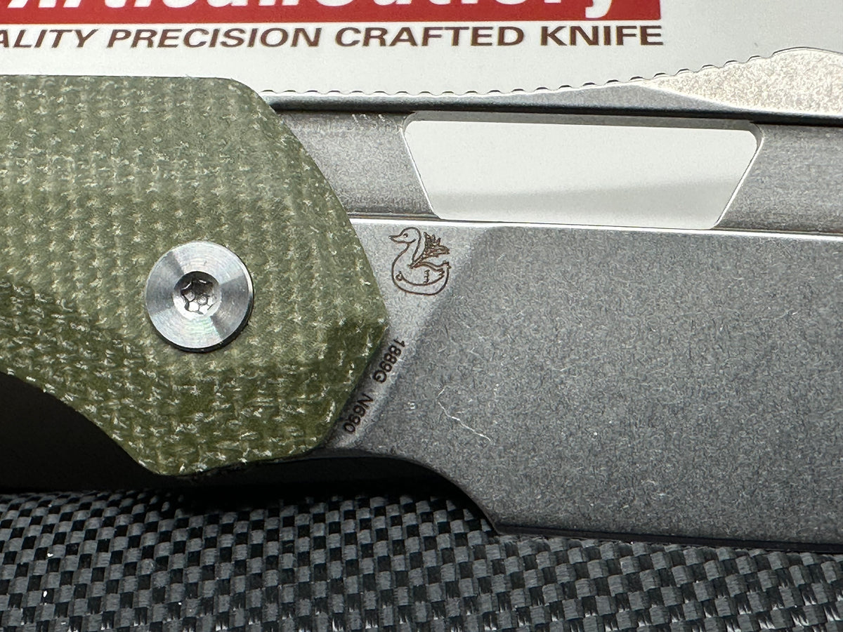 ArtisanCutlery Mousebird Thumb Hole Top Liner Lock EDC Knife Micarta Handle Steel Clip(3'' N690 Stone Wash Blade )