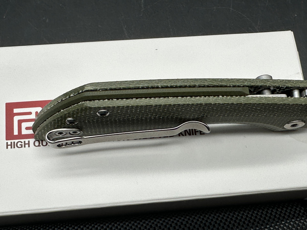 ArtisanCutlery Mousebird Thumb Hole Top Liner Lock EDC Knife Micarta Handle Steel Clip(3'' N690 Stone Wash Blade )