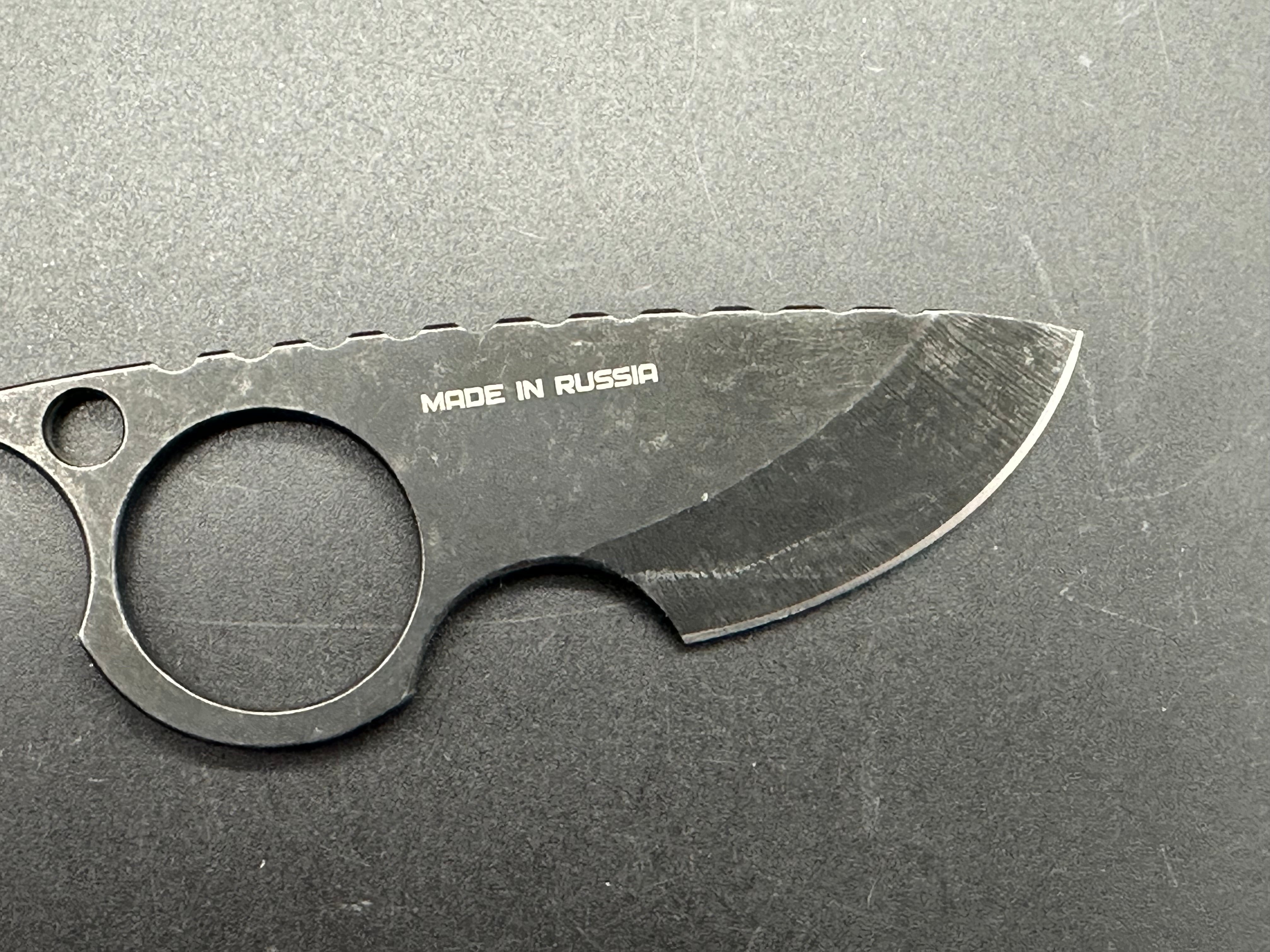 NC Custom Neck Knife. Black stone wash with orange belt loop