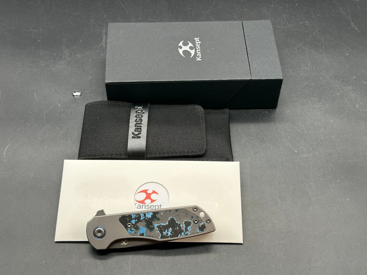 KANSEPT PTARMIGAN BEAD BLAST TITANIUM/ARCTIC STORM FATCARBON HANDLE 3.12" GRAY TICN COATED S35VN DROP POINT