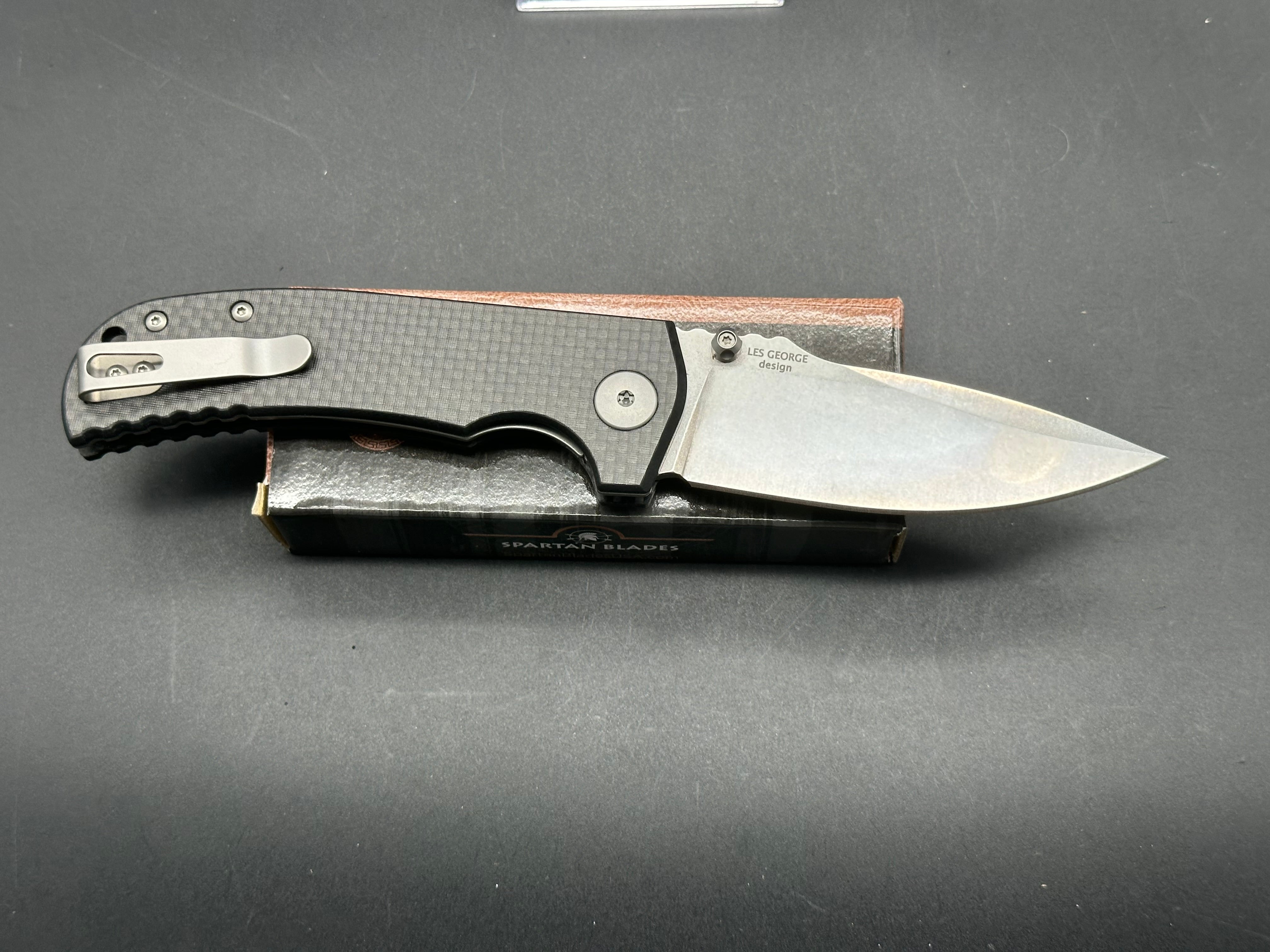 Spartan Blades George Astor Liner Lock Knife CF/G-10 (3.5" Stonewash XHP)