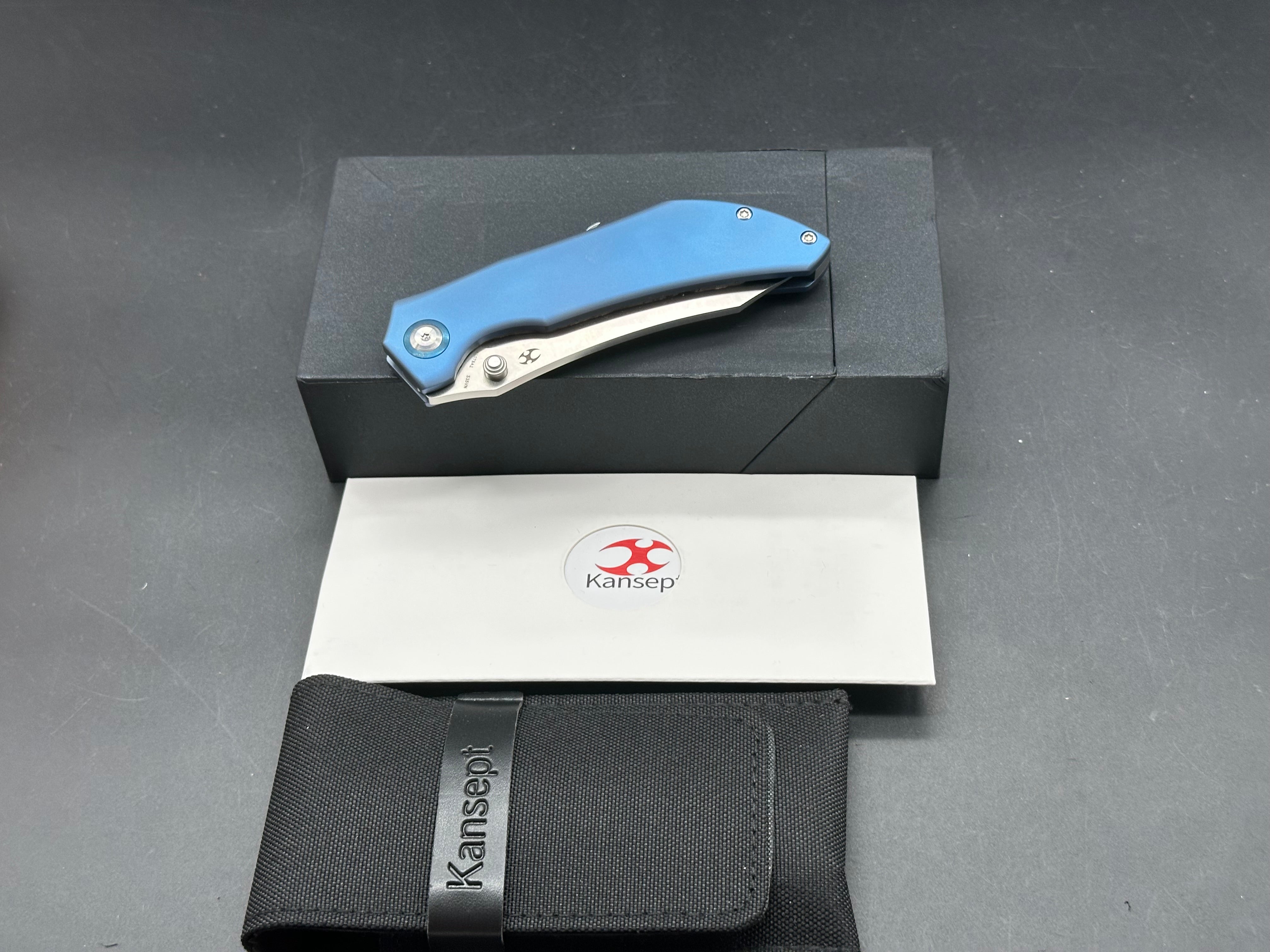 KANSEPT TIPPER FOLDING KNIFE BLUE TITANIUM HANDLE S35VN WHARNCLIFFE PLAIN EDGE