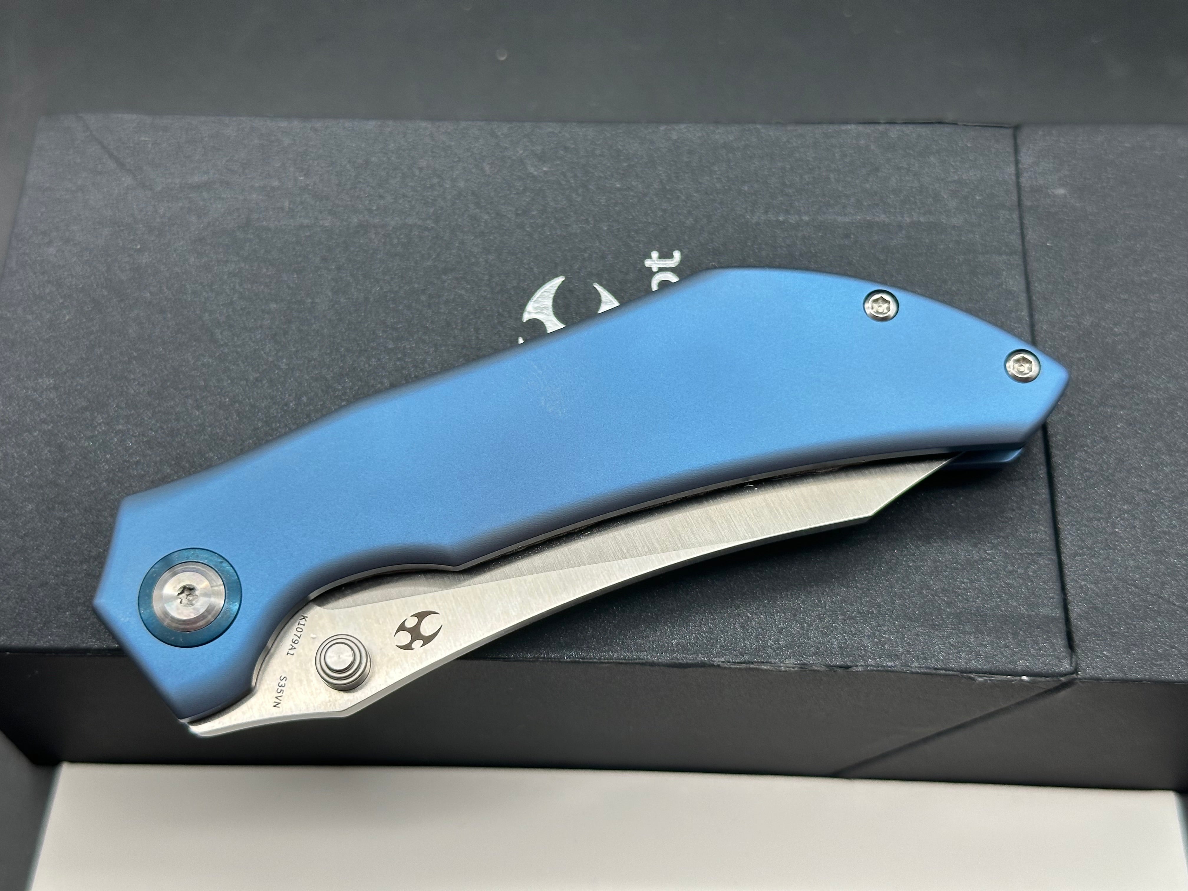 KANSEPT TIPPER FOLDING KNIFE BLUE TITANIUM HANDLE S35VN WHARNCLIFFE PLAIN EDGE