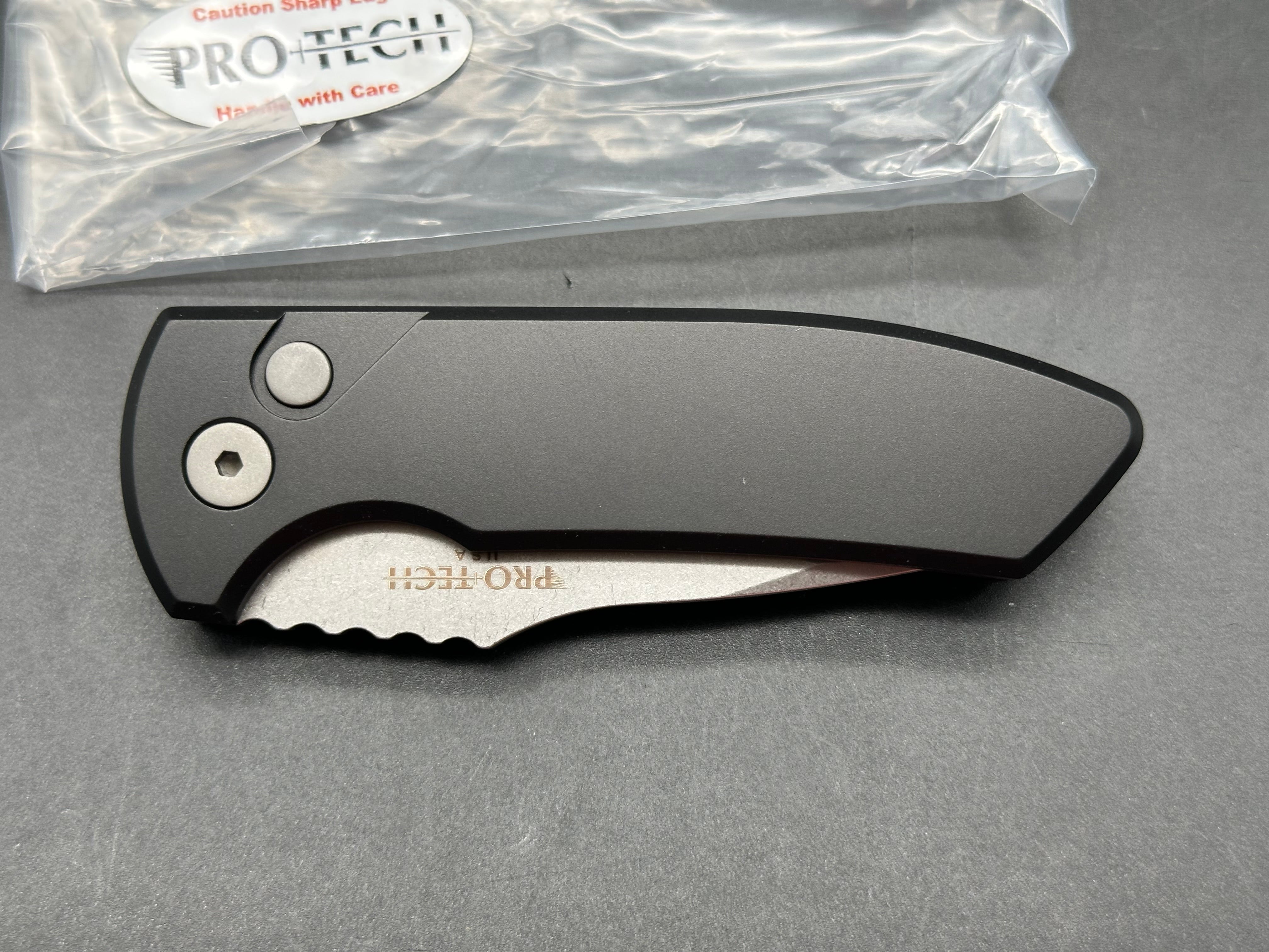 ProTech SBR Auto, 2.6" CPM S35VN Stonewash Blade with Black Smooth 6061 Aluminum Scales