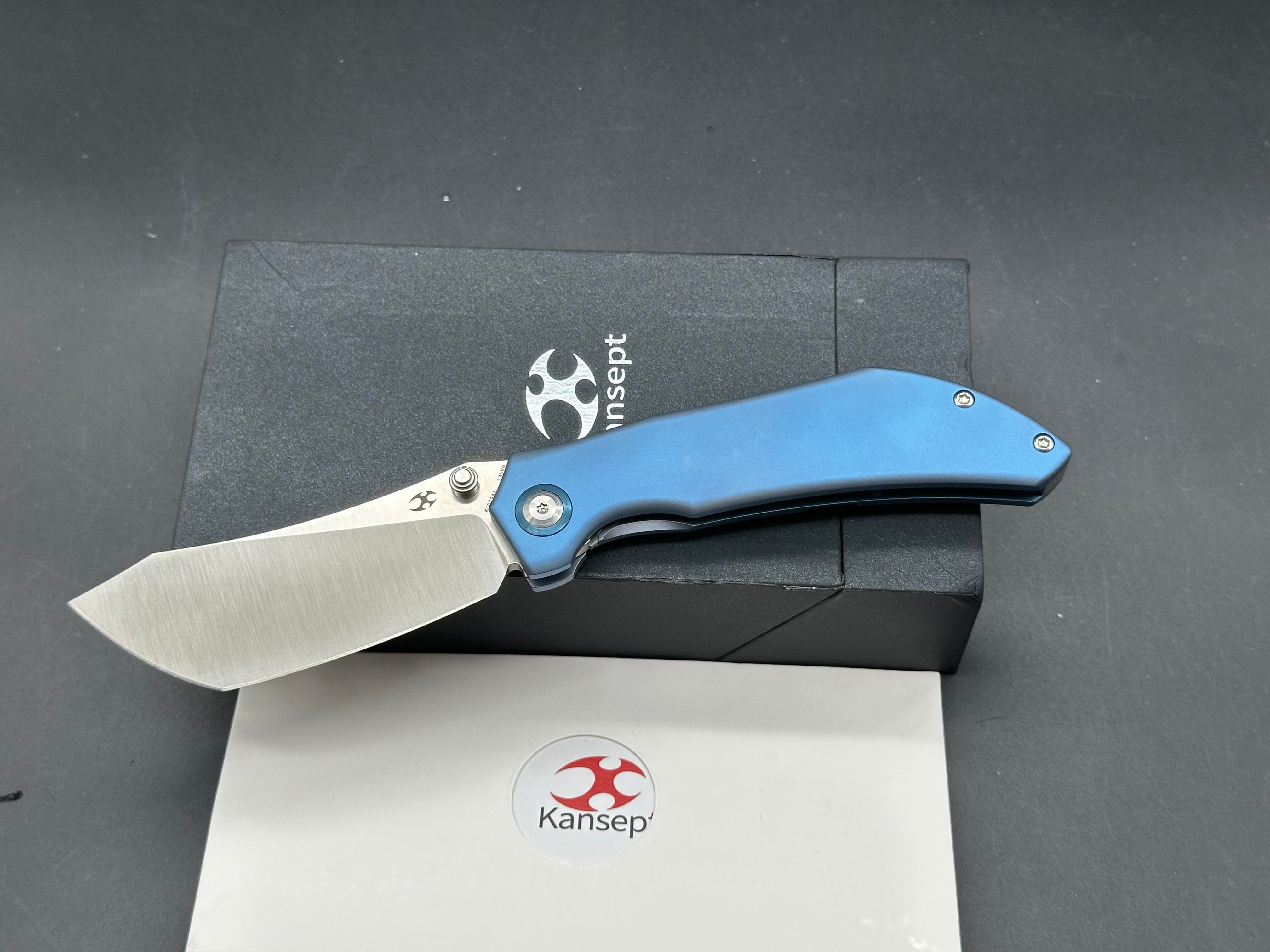 KANSEPT TIPPER FOLDING KNIFE BLUE TITANIUM HANDLE S35VN WHARNCLIFFE PLAIN EDGE