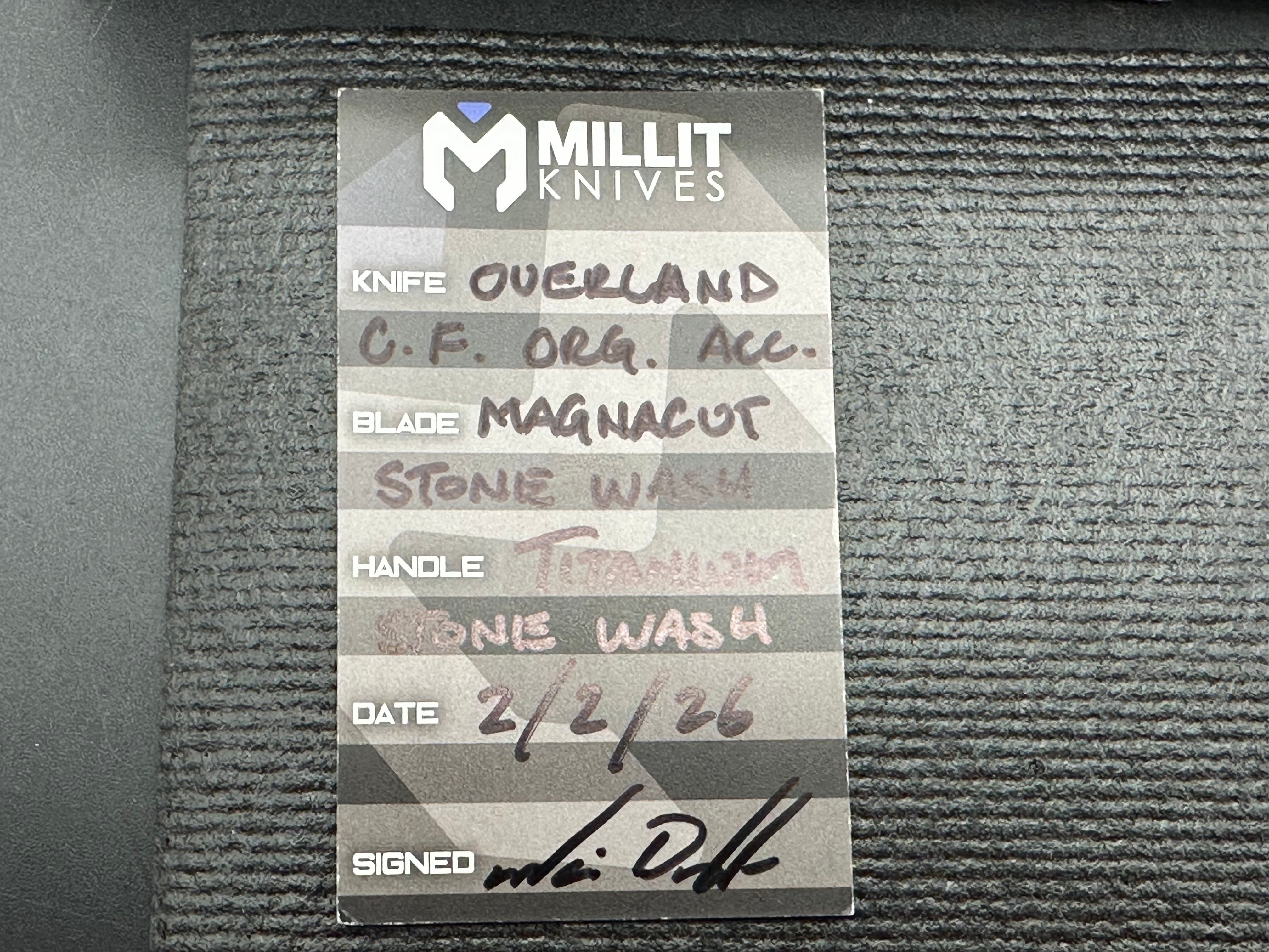 Millit Overland, 3.17" CPM MagnaCut Stonewash Blade with Carbon Fiber and Dark Stonewash Frame Lock Scales