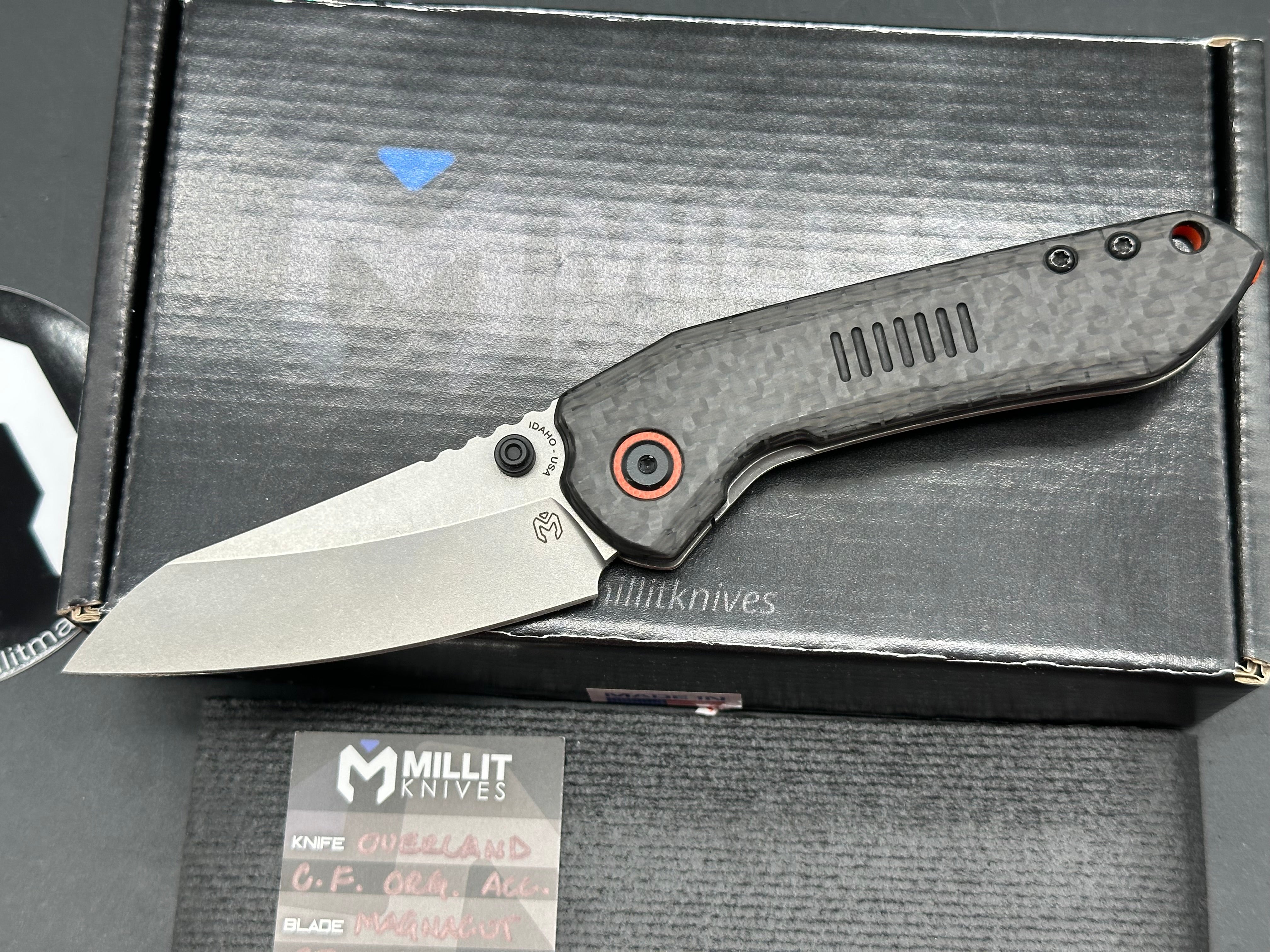 Millit Overland, 3.17" CPM MagnaCut Stonewash Blade with Carbon Fiber and Dark Stonewash Frame Lock Scales