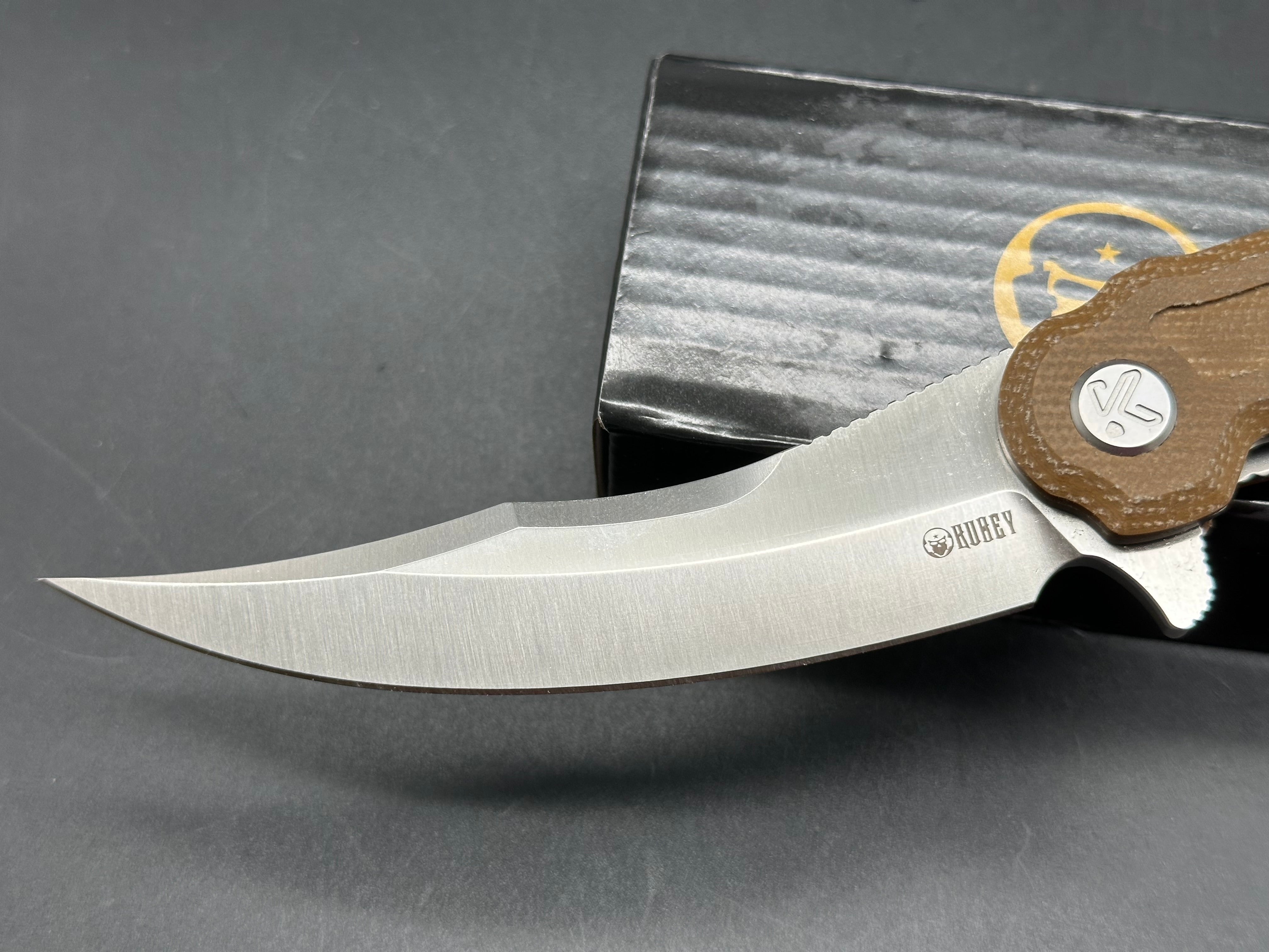 Kubey Wave Crest Liner Lock Pikal Folding Knife Brown Micarta Handle 3.78" Satin 14C28N