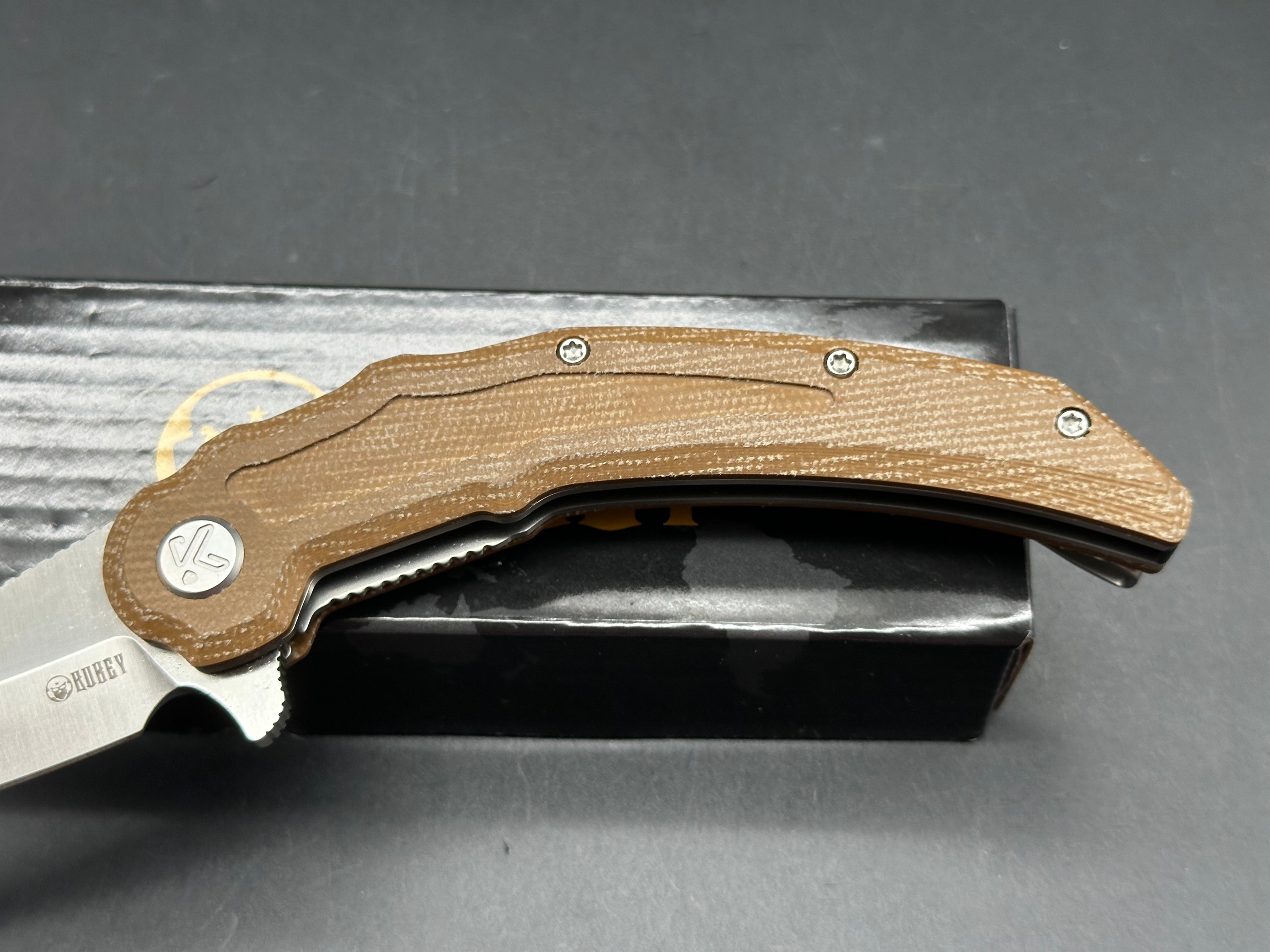 Kubey Wave Crest Liner Lock Pikal Folding Knife Brown Micarta Handle 3.78" Satin 14C28N