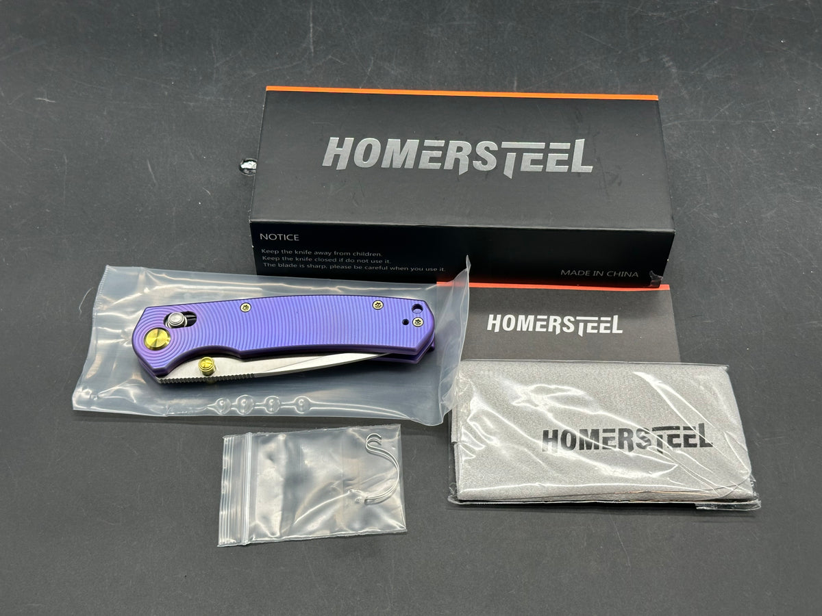 HomerSteel VAREX Crossbar Lock Folding Knife 3.07" 14C28N Satin Drop Point Blade, Titanium Handles
