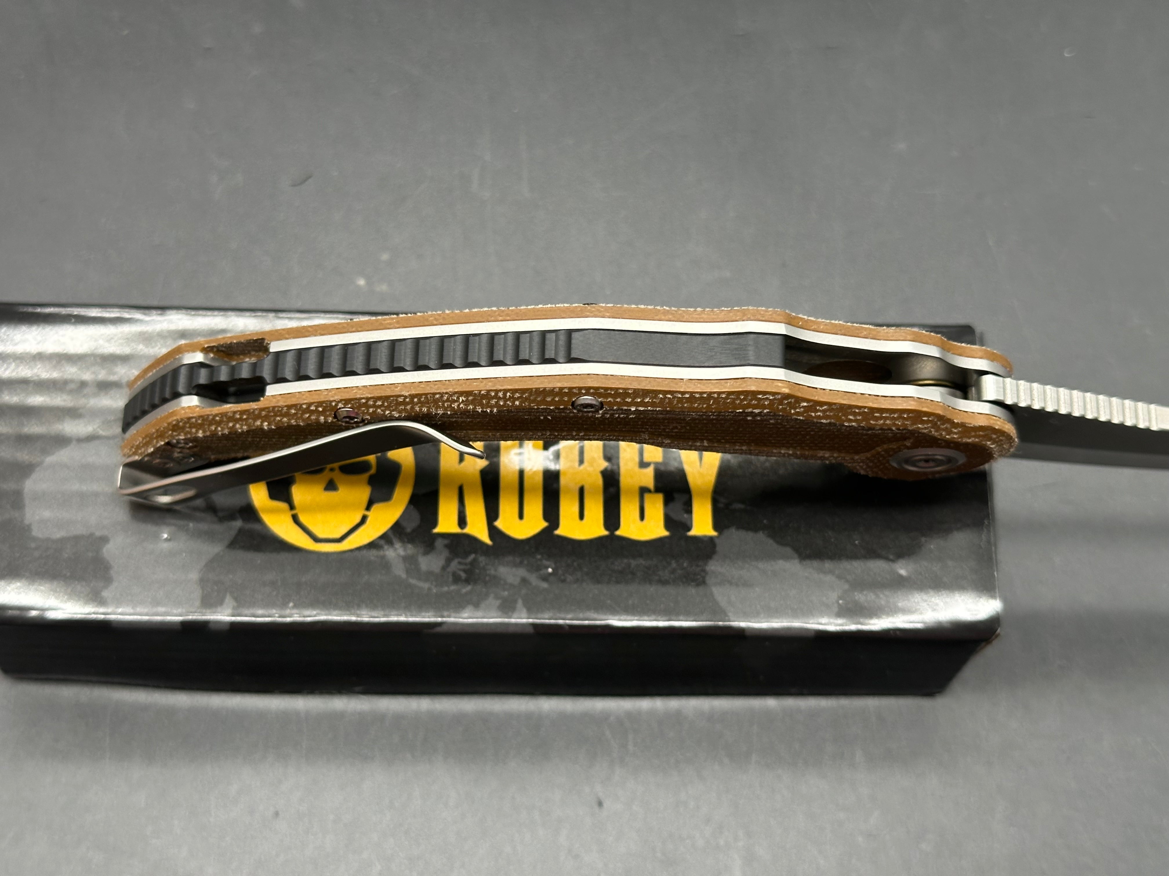 Kubey Wave Crest Liner Lock Pikal Folding Knife Brown Micarta Handle 3.78" Satin 14C28N