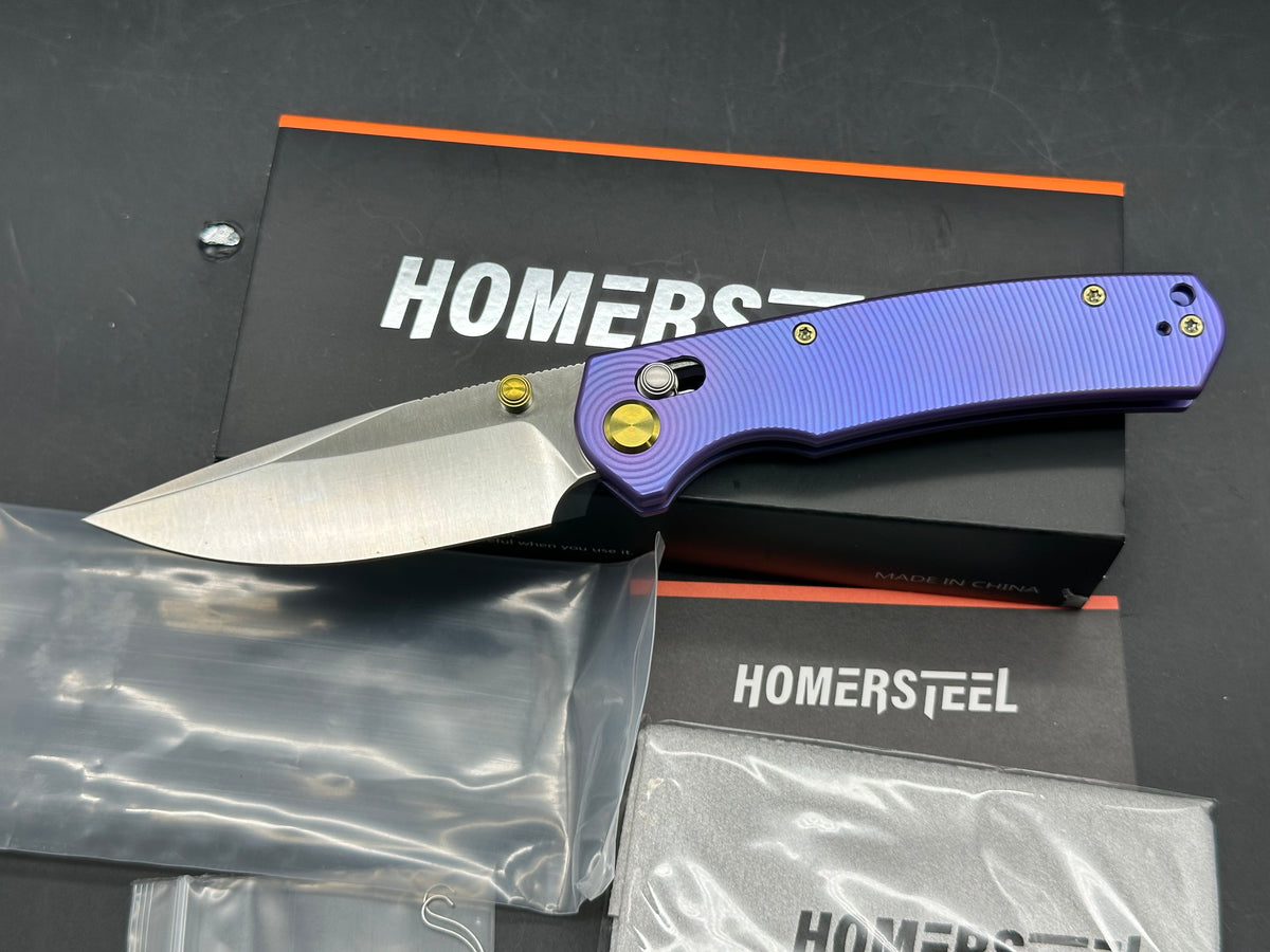 HomerSteel VAREX Crossbar Lock Folding Knife 3.07" 14C28N Satin Drop Point Blade, Titanium Handles