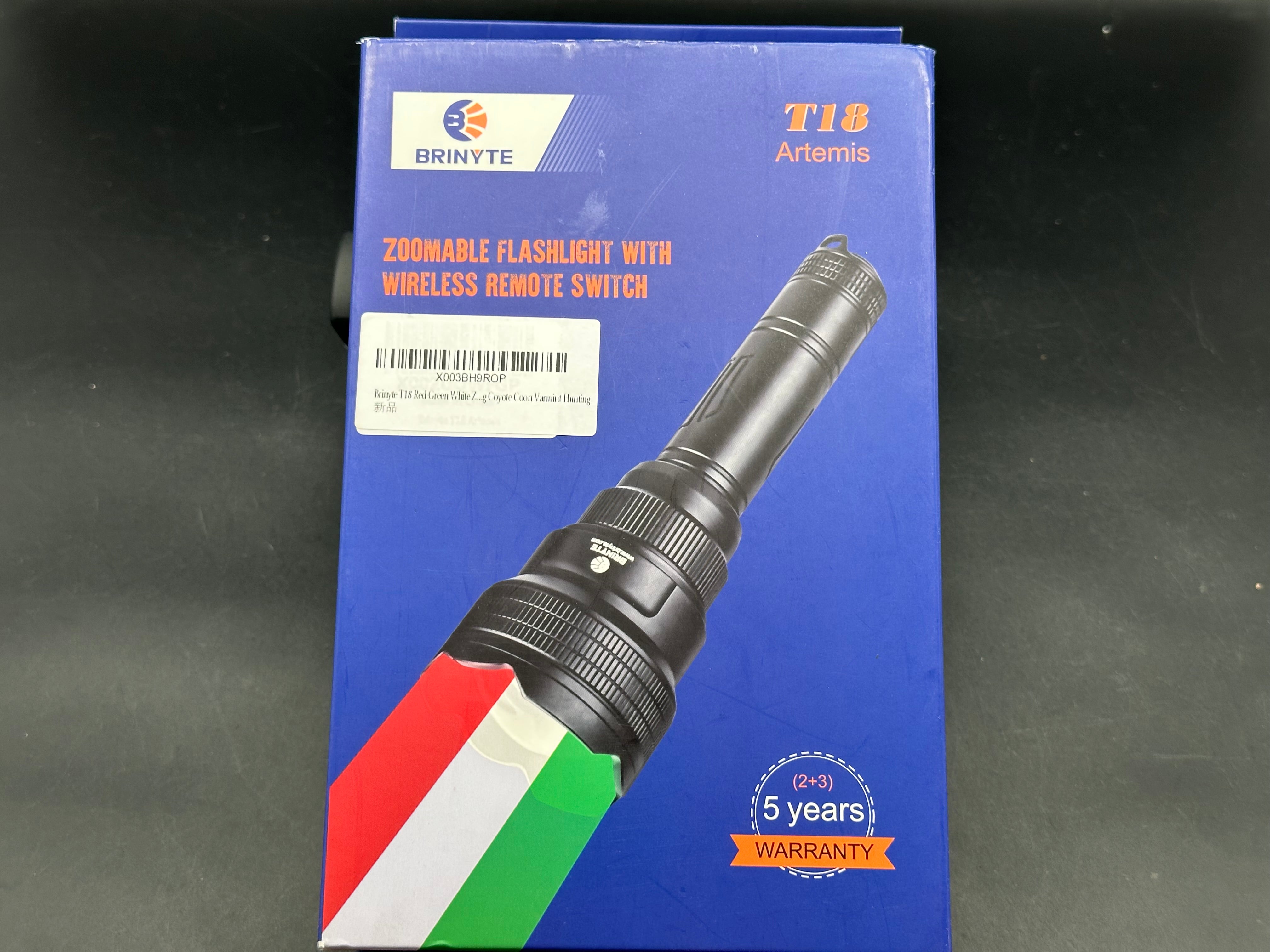 Brinyte T18 Hunting Light (Red Green White) 3-in-1 Zoomable LED Flashlight