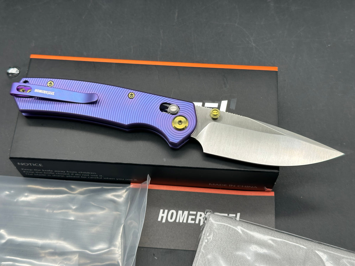 HomerSteel VAREX Crossbar Lock Folding Knife 3.07" 14C28N Satin Drop Point Blade, Titanium Handles