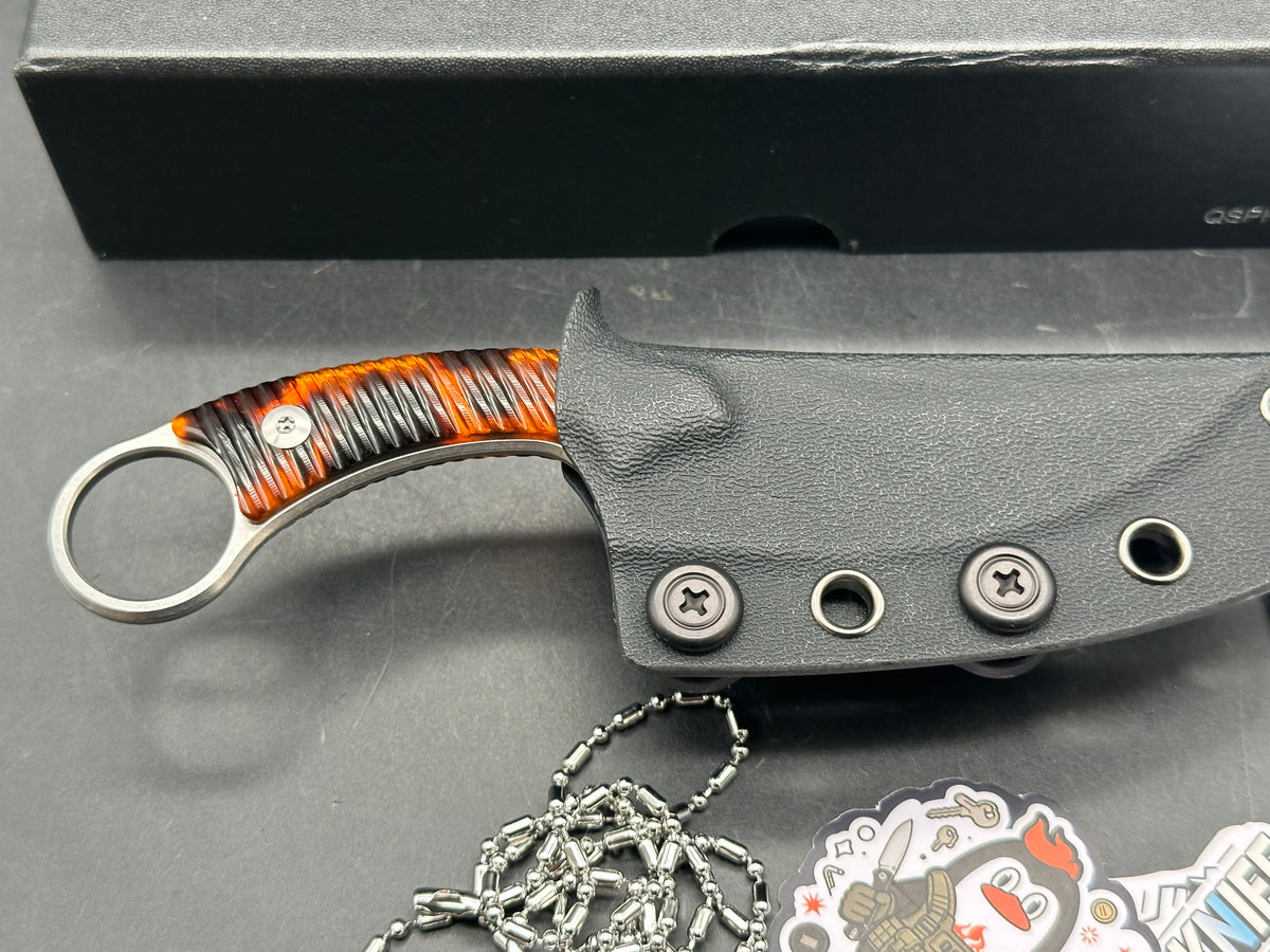 QSP BABY VIPER FIXED BLADE KNIFE TORTOISE RESIN HANDLE 2.8" STONEWASH 10CR15MOV CLIP POINT