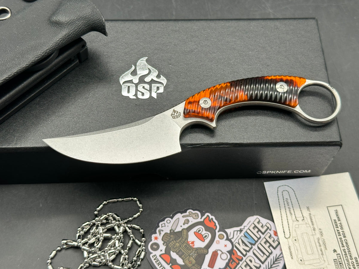 QSP BABY VIPER FIXED BLADE KNIFE TORTOISE RESIN HANDLE 2.8" STONEWASH 10CR15MOV CLIP POINT