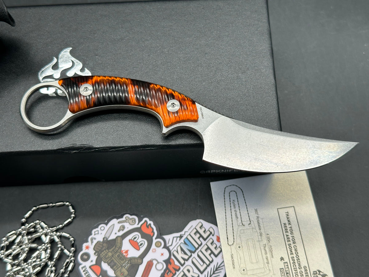 QSP BABY VIPER FIXED BLADE KNIFE TORTOISE RESIN HANDLE 2.8" STONEWASH 10CR15MOV CLIP POINT