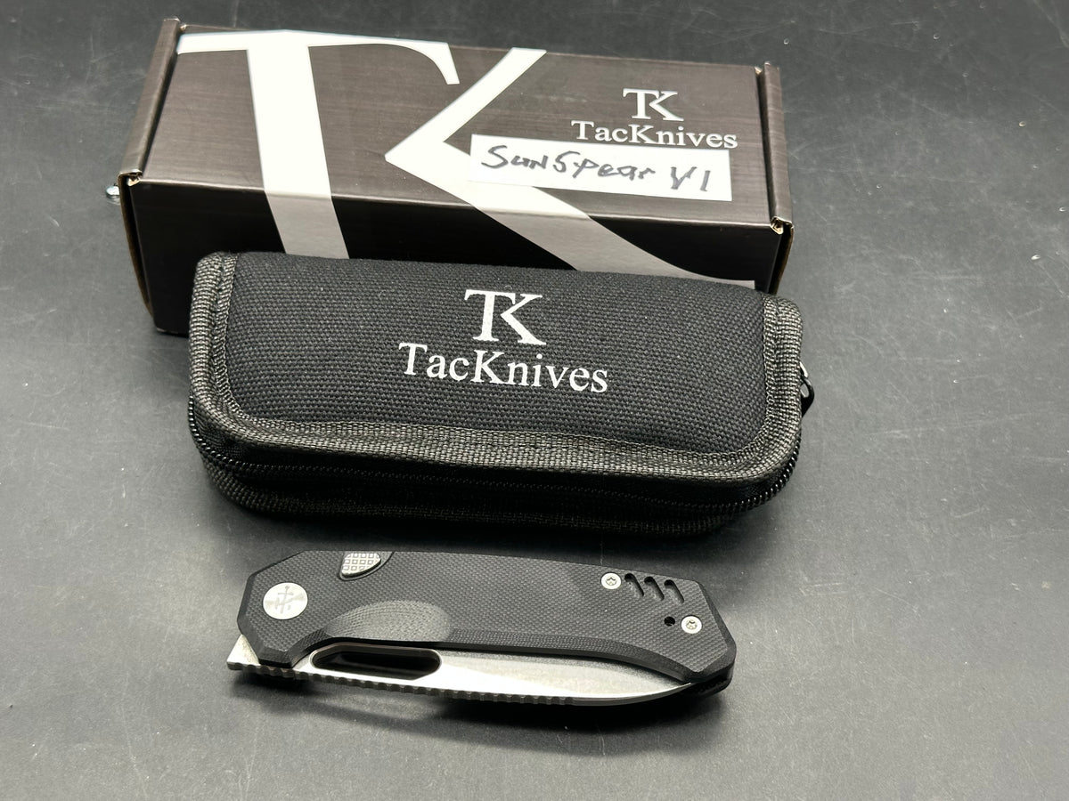 TacKnives Sunspear Top liner lock black micarta handle 14c28n blade