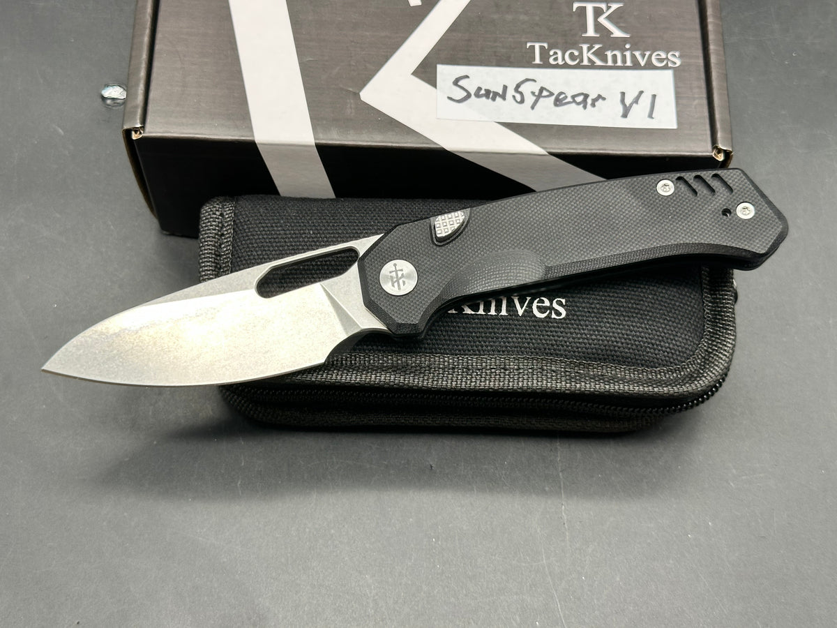 TacKnives Sunspear Top liner lock black micarta handle 14c28n blade