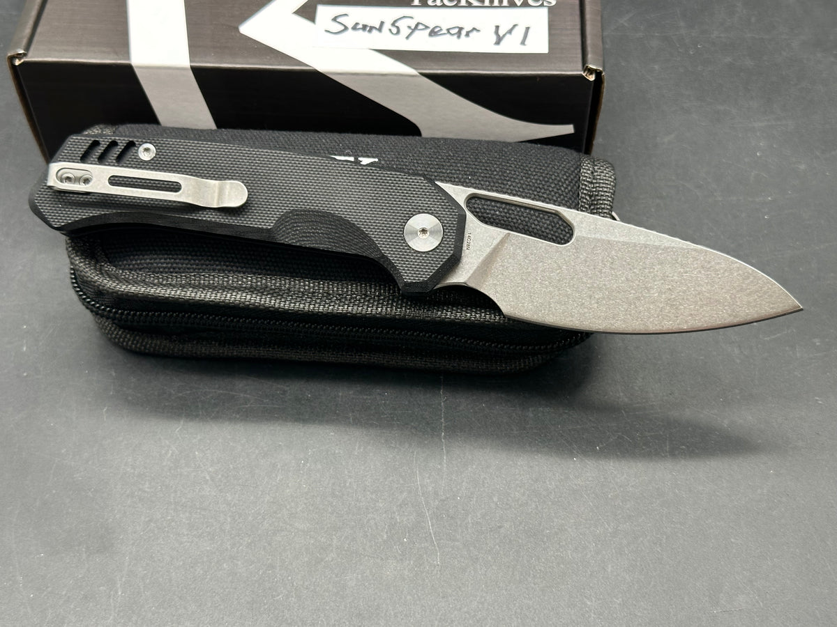 TacKnives Sunspear Top liner lock black micarta handle 14c28n blade