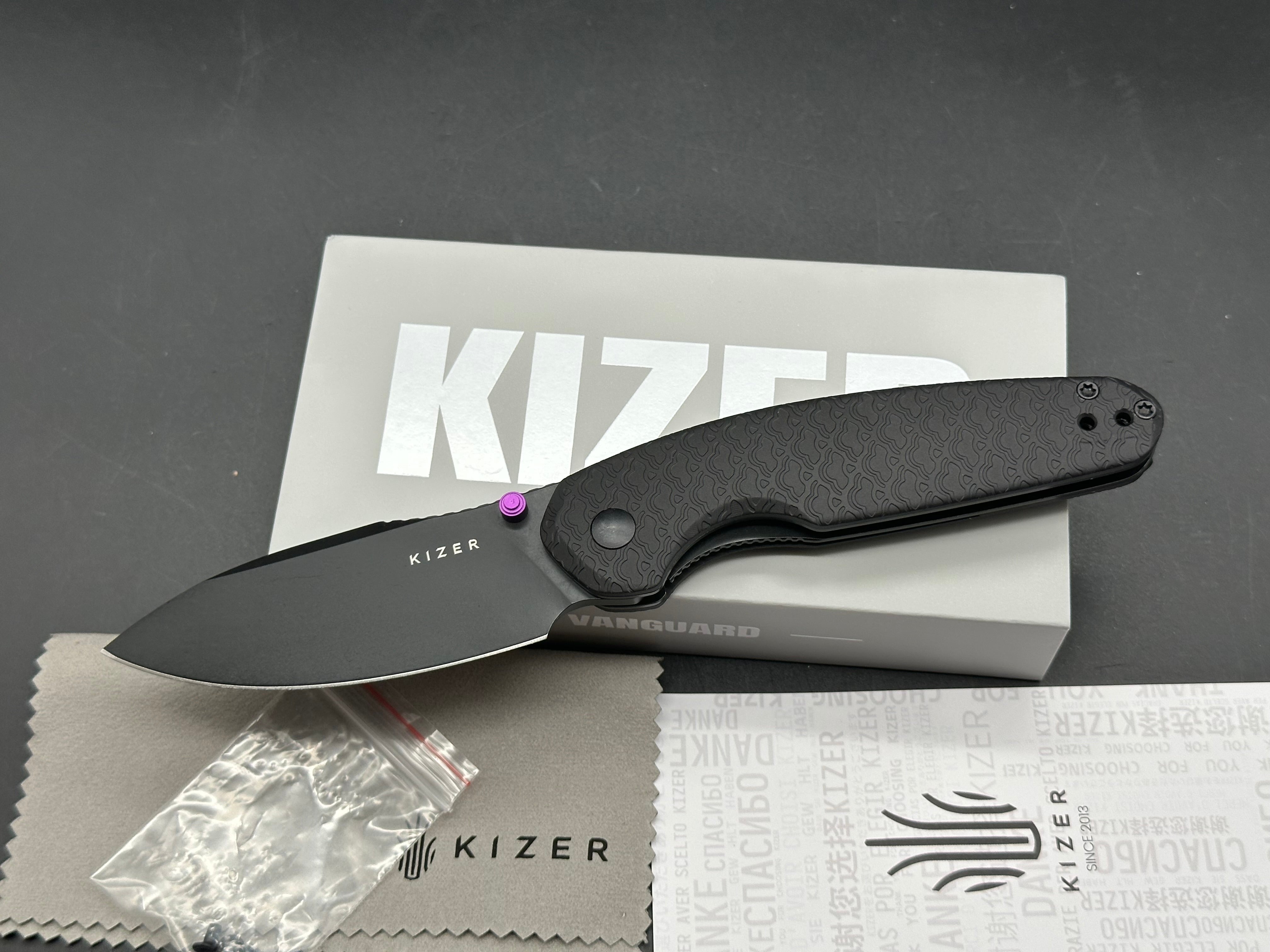 KIZER METEORA FOLDING KNIFE BLACK ALUMINUM HANDLE NITRO-V BLADE