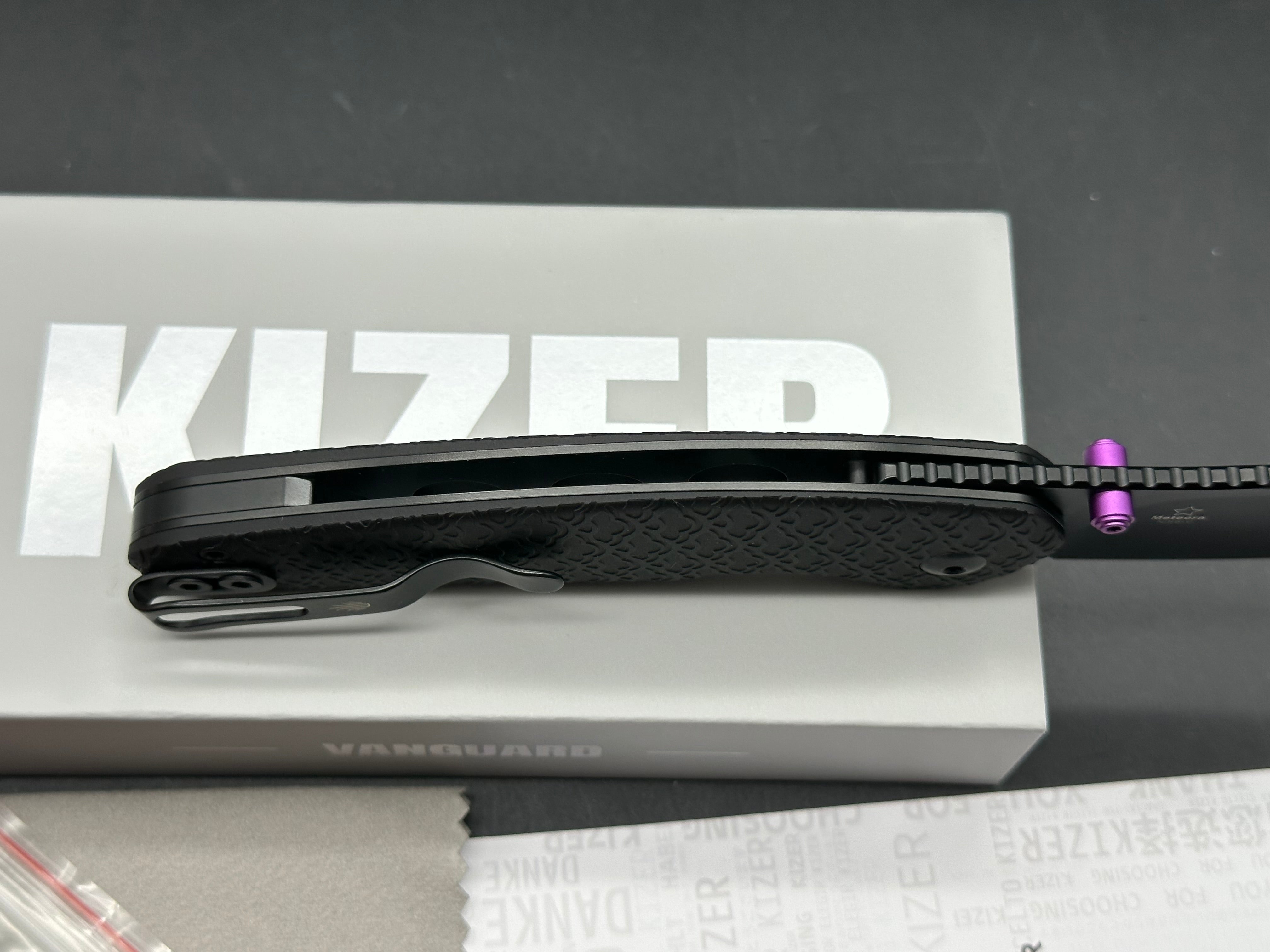 KIZER METEORA FOLDING KNIFE BLACK ALUMINUM HANDLE NITRO-V BLADE