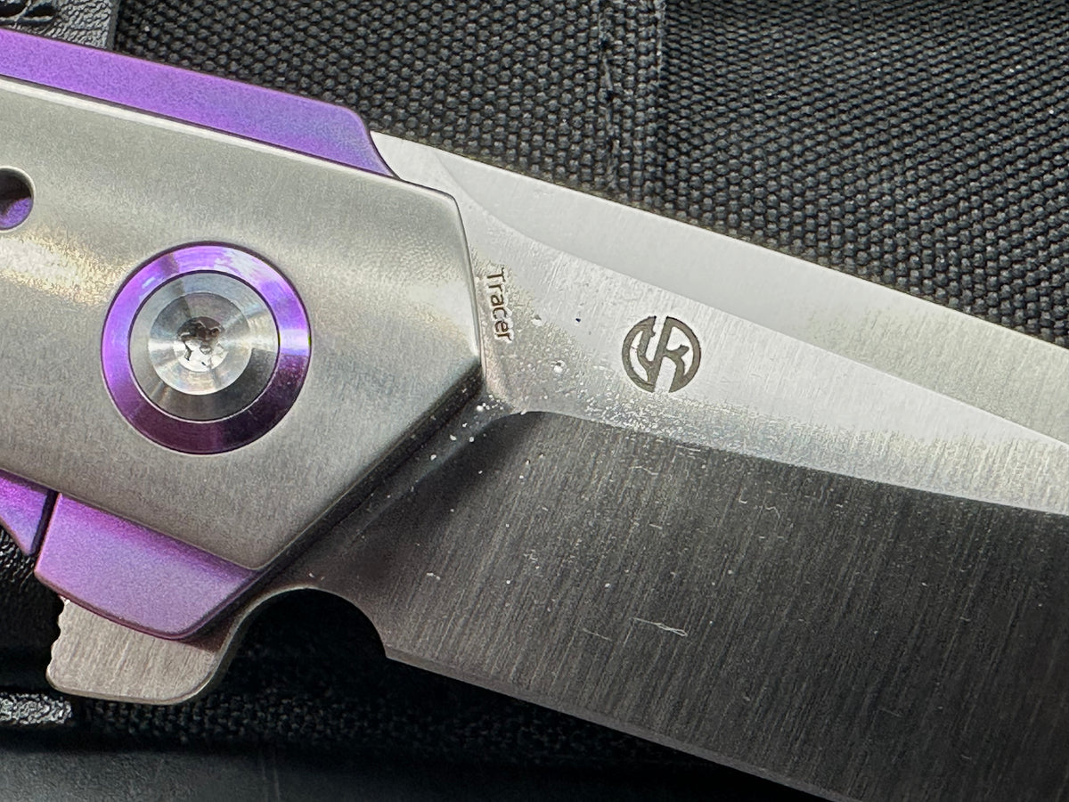 KANSEPT TRACER FOLDING KNIFE NATURAL/BLUE-PURPLE ANODIZED TITANIUM HANDLE 3.5" SATIN S35VN DROP POINT PLAIN EDGE