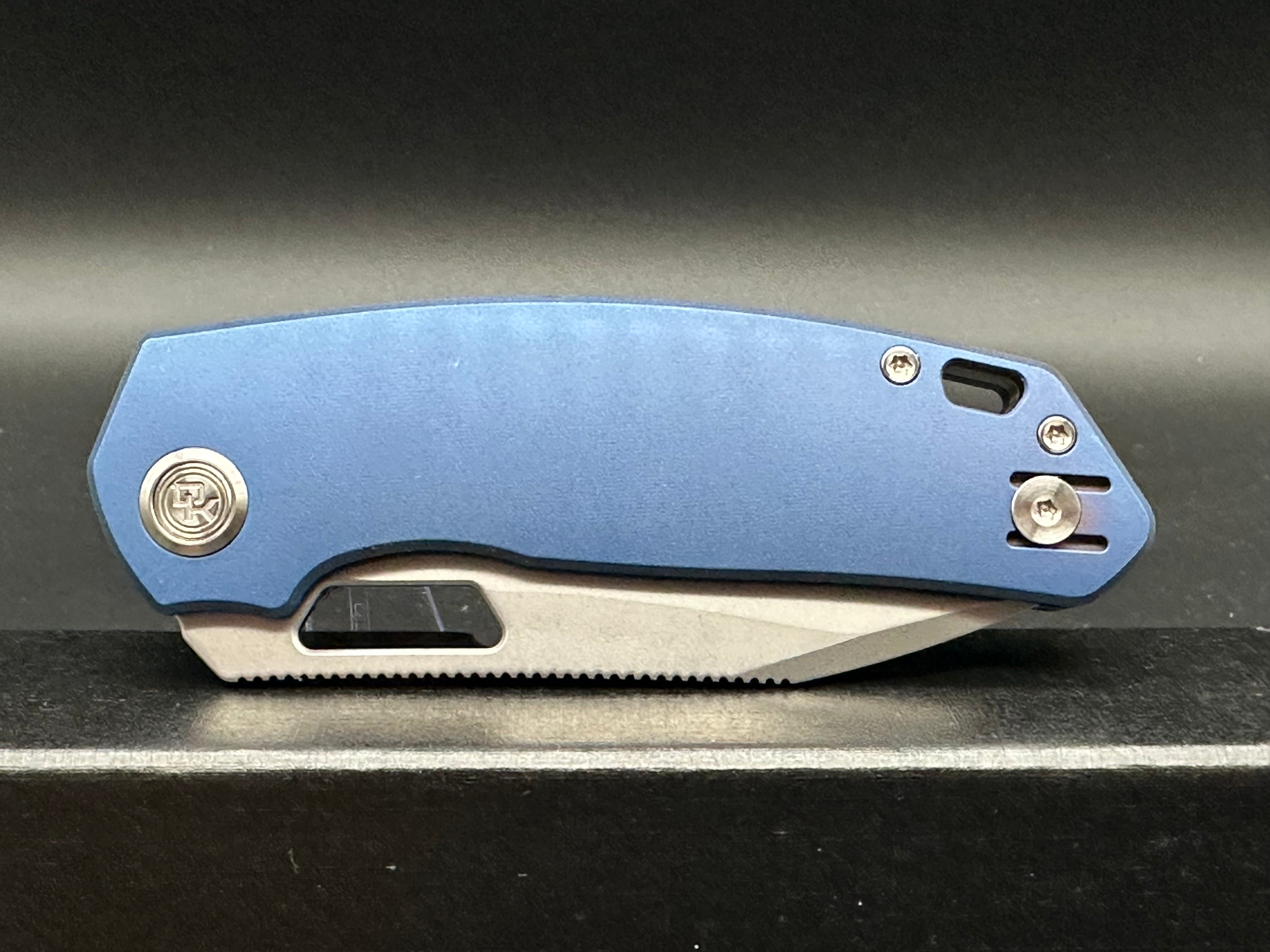 DIVO KNIVES GROWLER V2 POCKET KNIFE BLUE ALUMINUM HANDLE SANDWASHED 154CM PLAIN EDGE