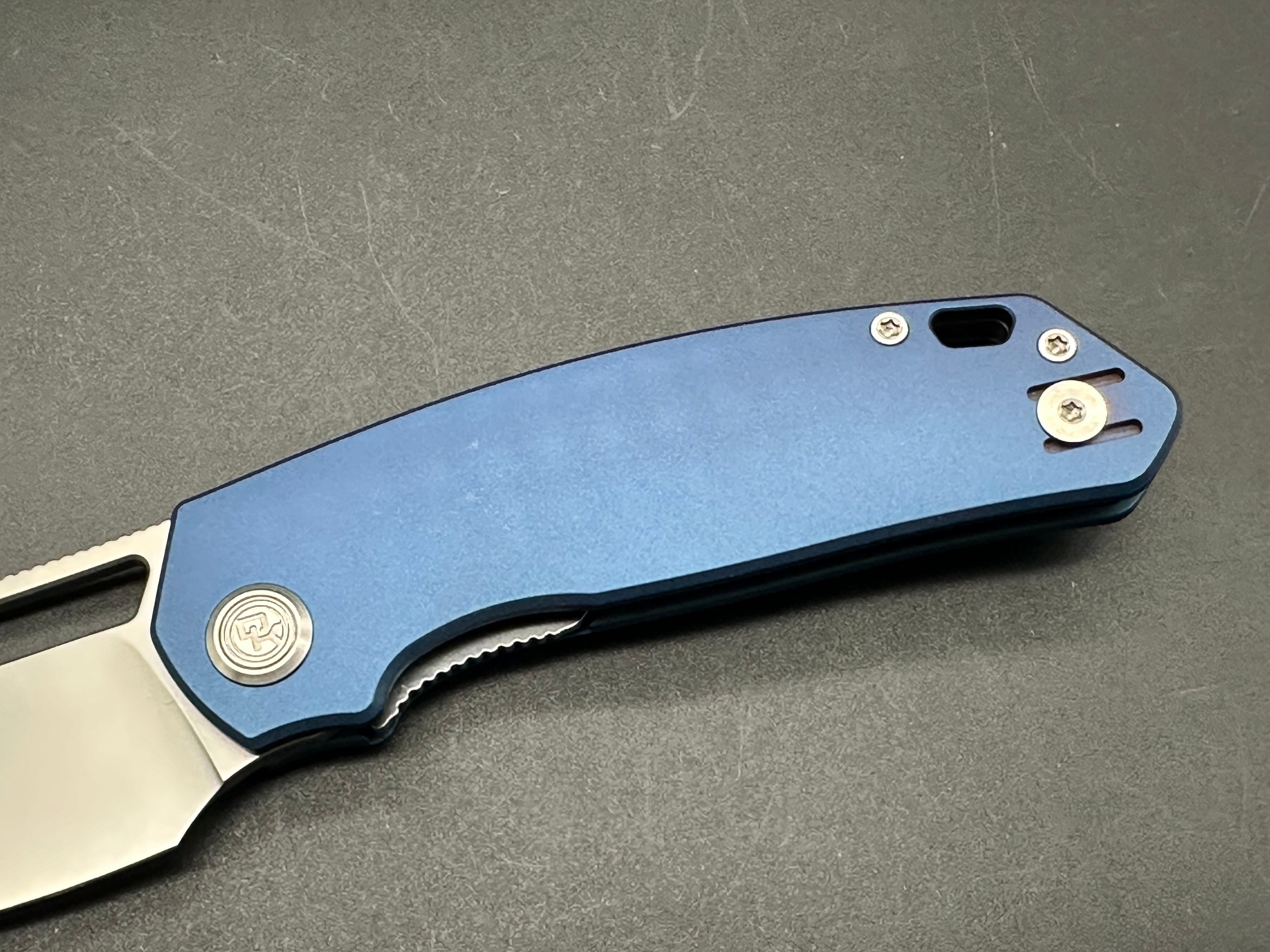 DIVO KNIVES GROWLER V2 POCKET KNIFE BLUE ALUMINUM HANDLE SANDWASHED 154CM PLAIN EDGE