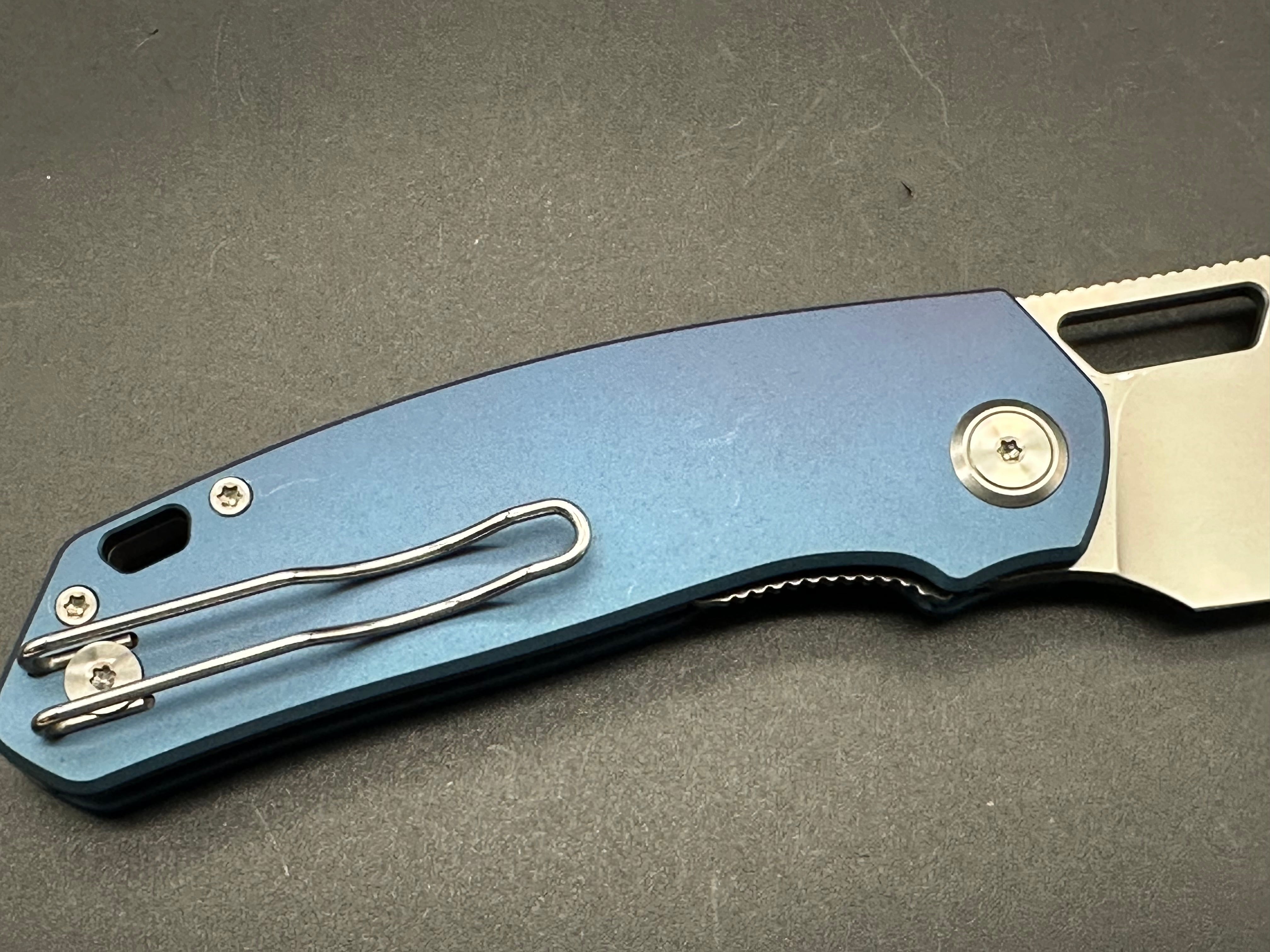 DIVO KNIVES GROWLER V2 POCKET KNIFE BLUE ALUMINUM HANDLE SANDWASHED 154CM PLAIN EDGE