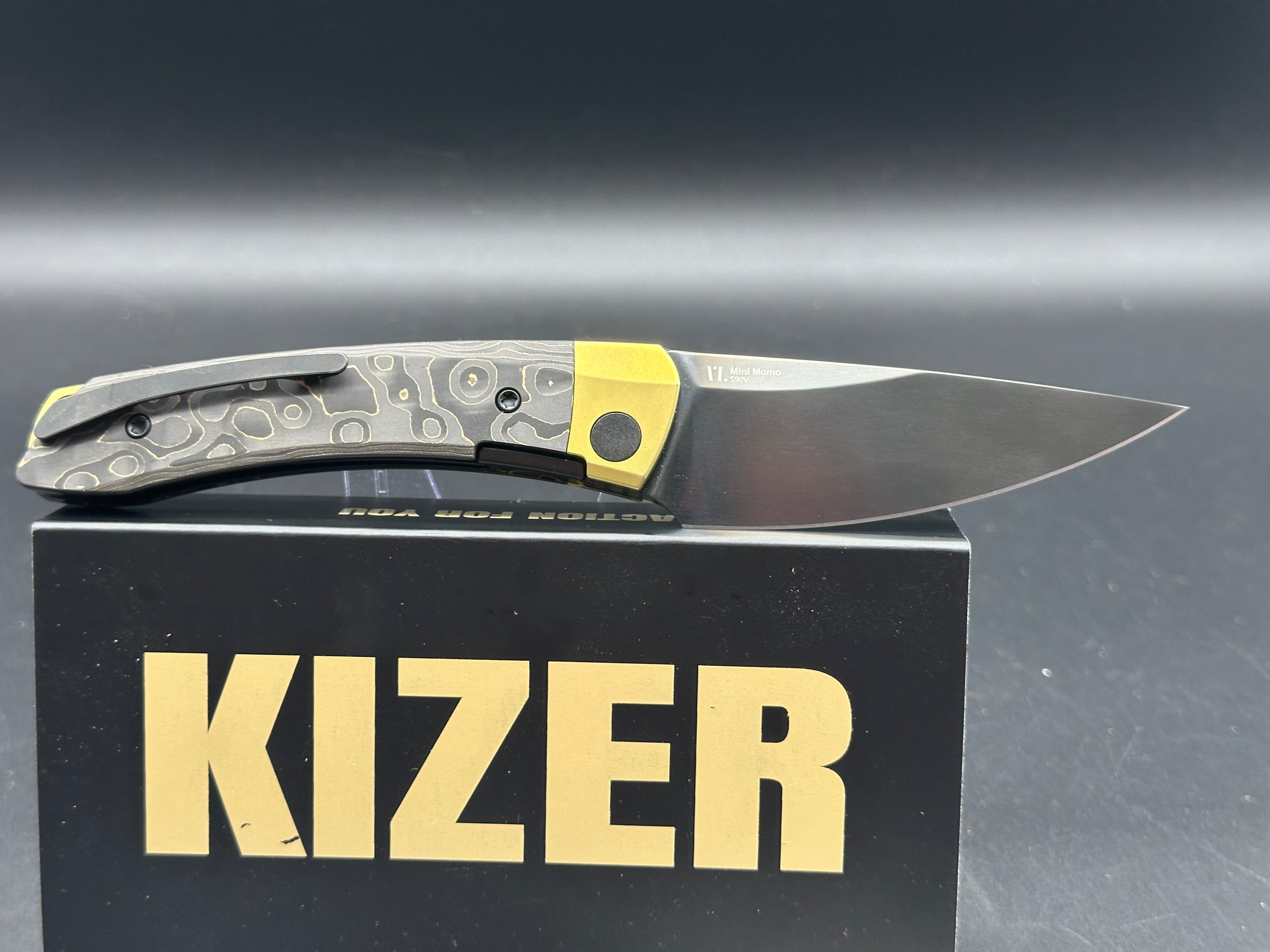 Kizer MINI MOMO | S90V | TITANIUM+FAT CARBON CAMO GOLD