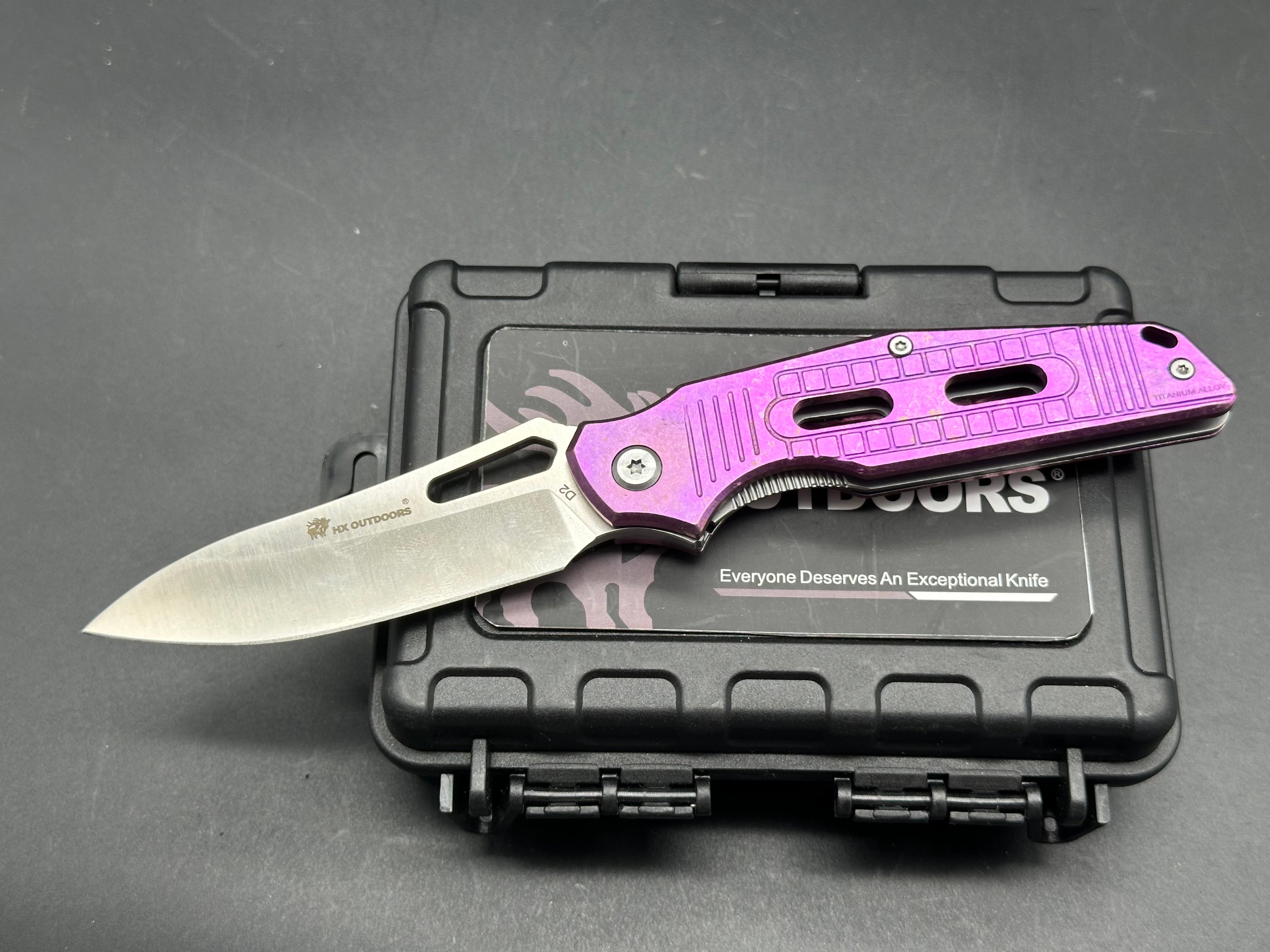 HX Outdoors TD15 T purple titanium handle w/D2 blade