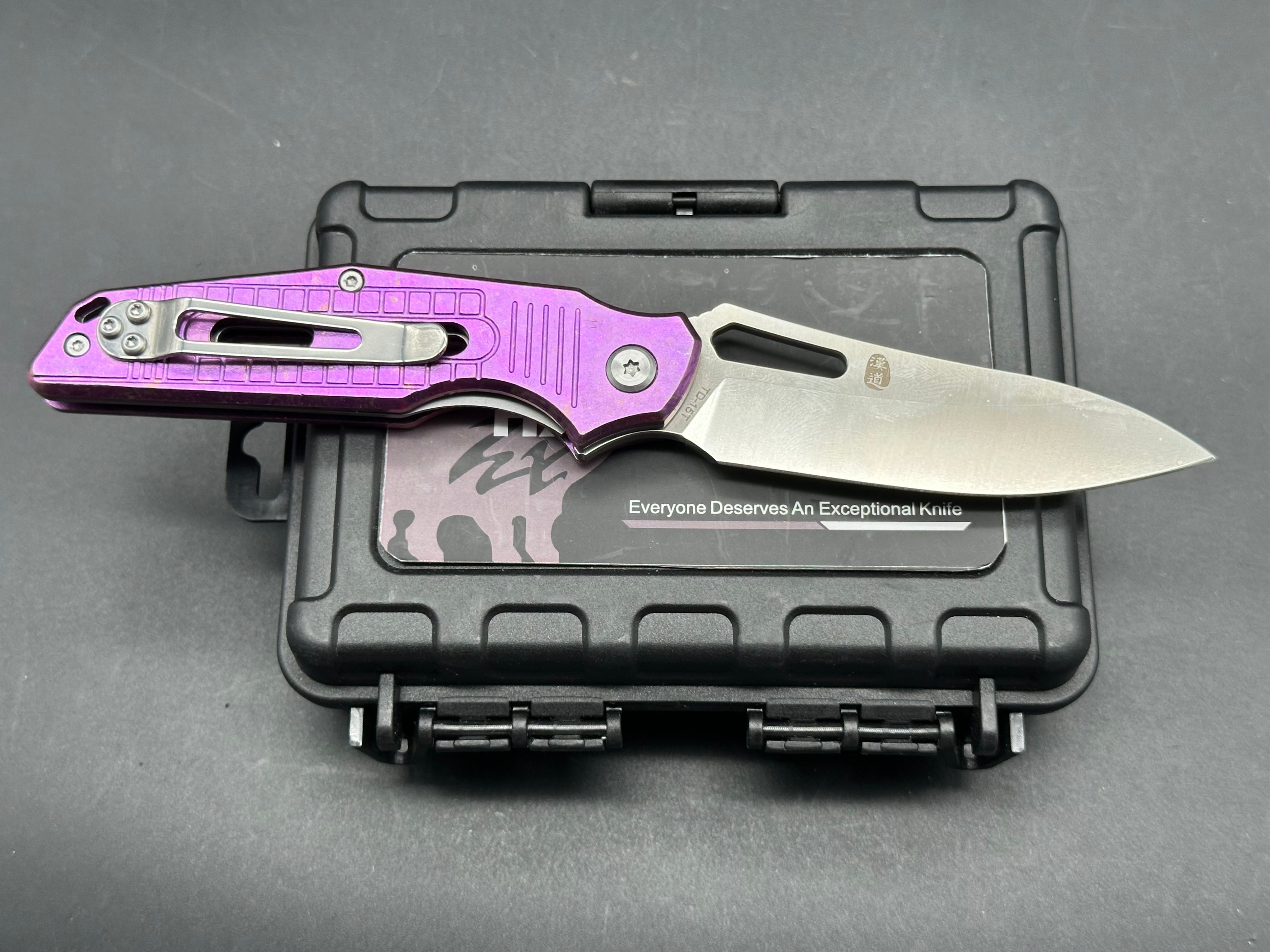 HX Outdoors TD15 T purple titanium handle w/D2 blade