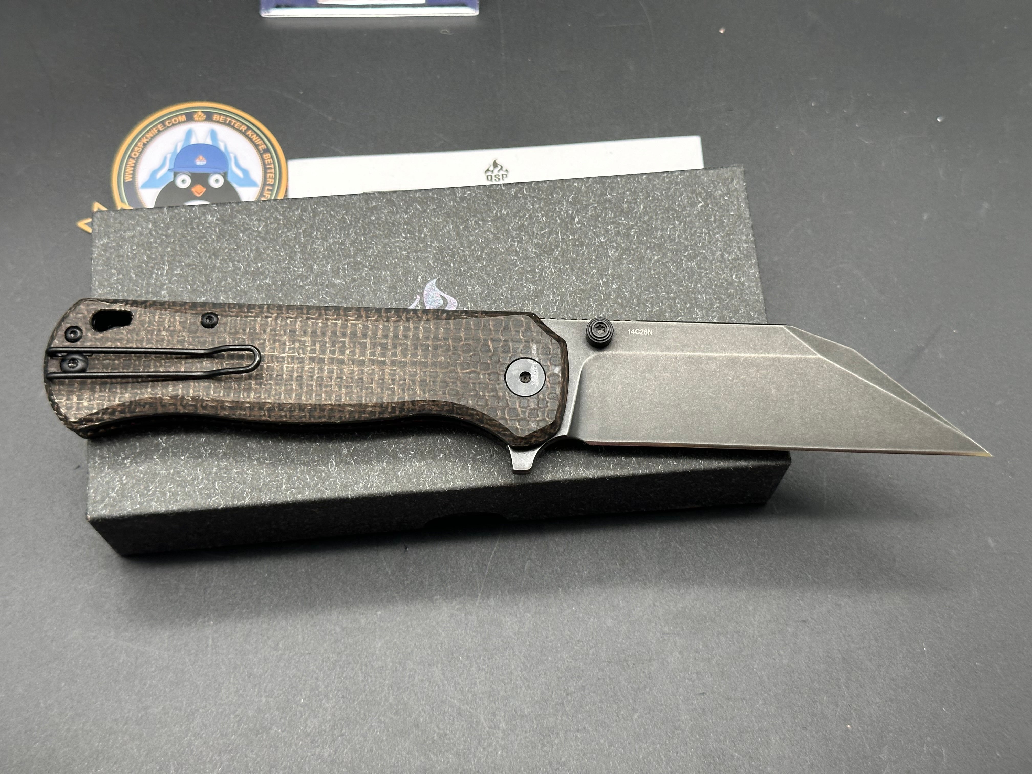 QSP Swordfish Button Lock Knife Brown Micarta (3.625" BW)