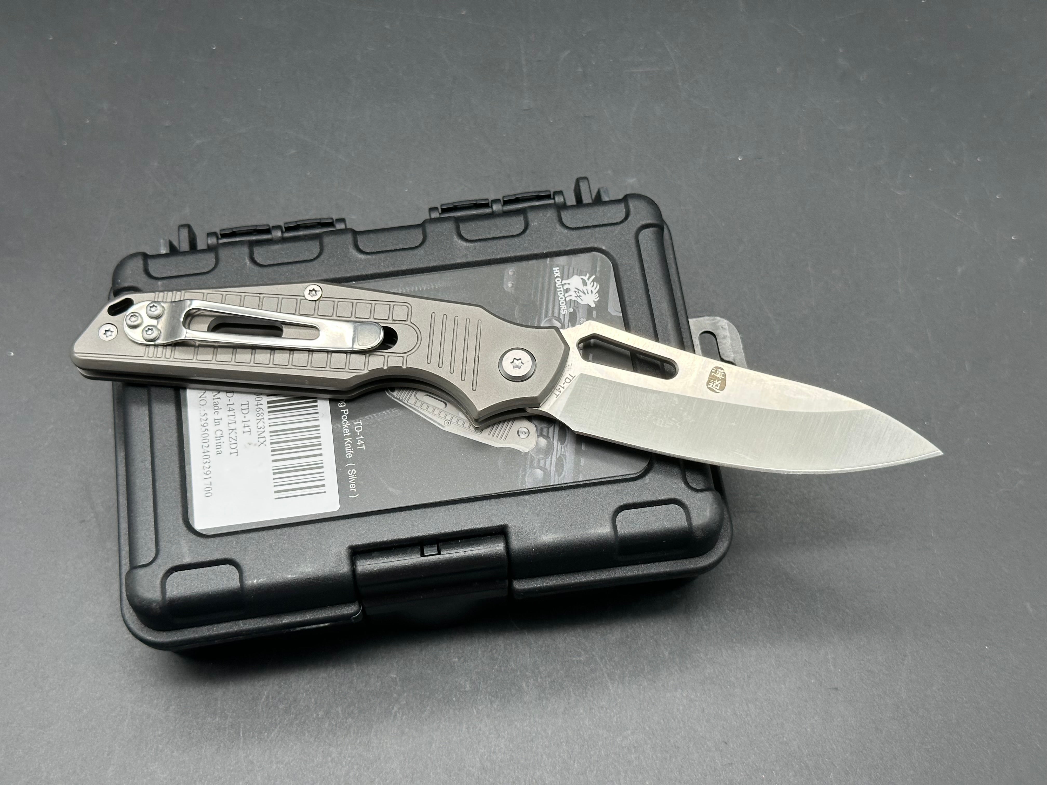 HX Outdoors TD14 T slip joint titanium handle w/D2 blade