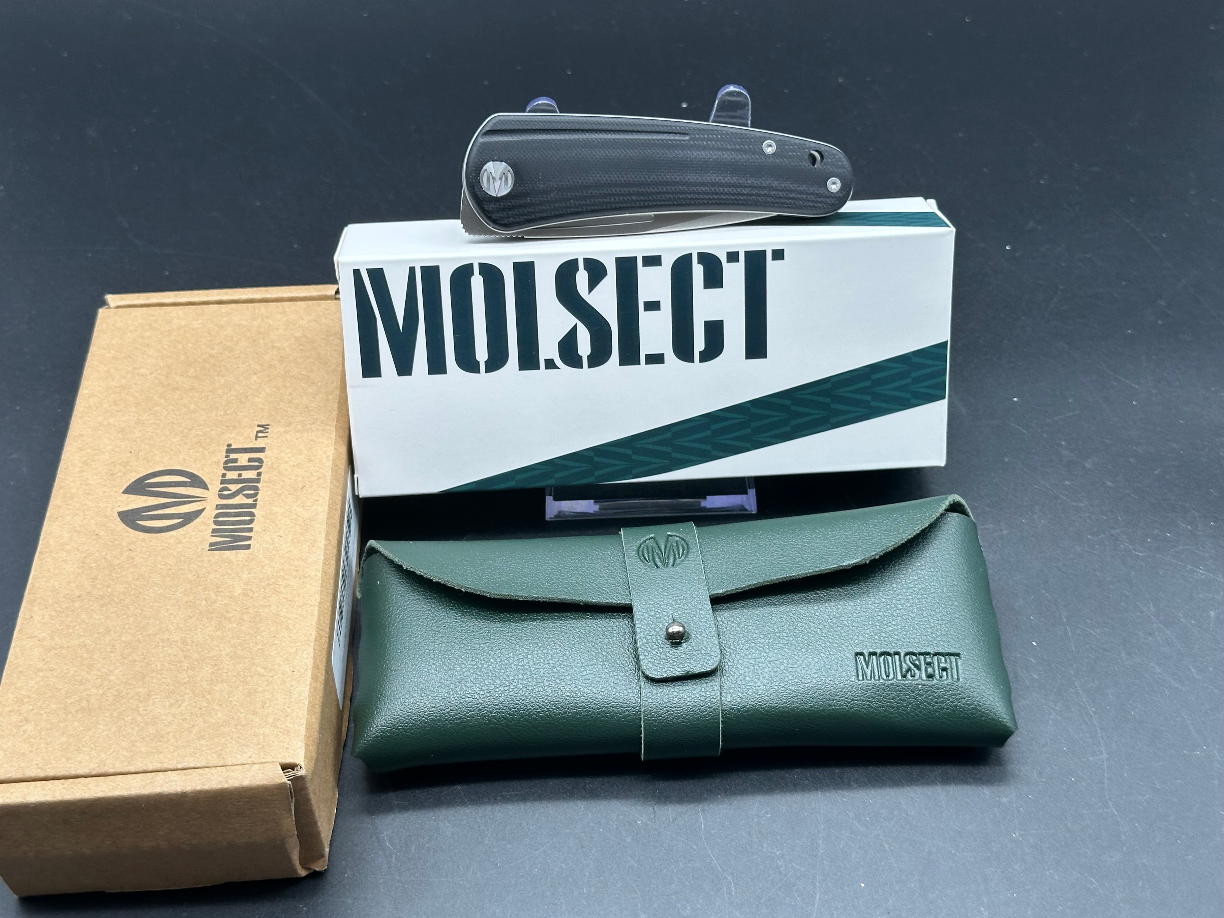 Molsect Orbit liner lock black G10 scales hollow grind 14C28N blade