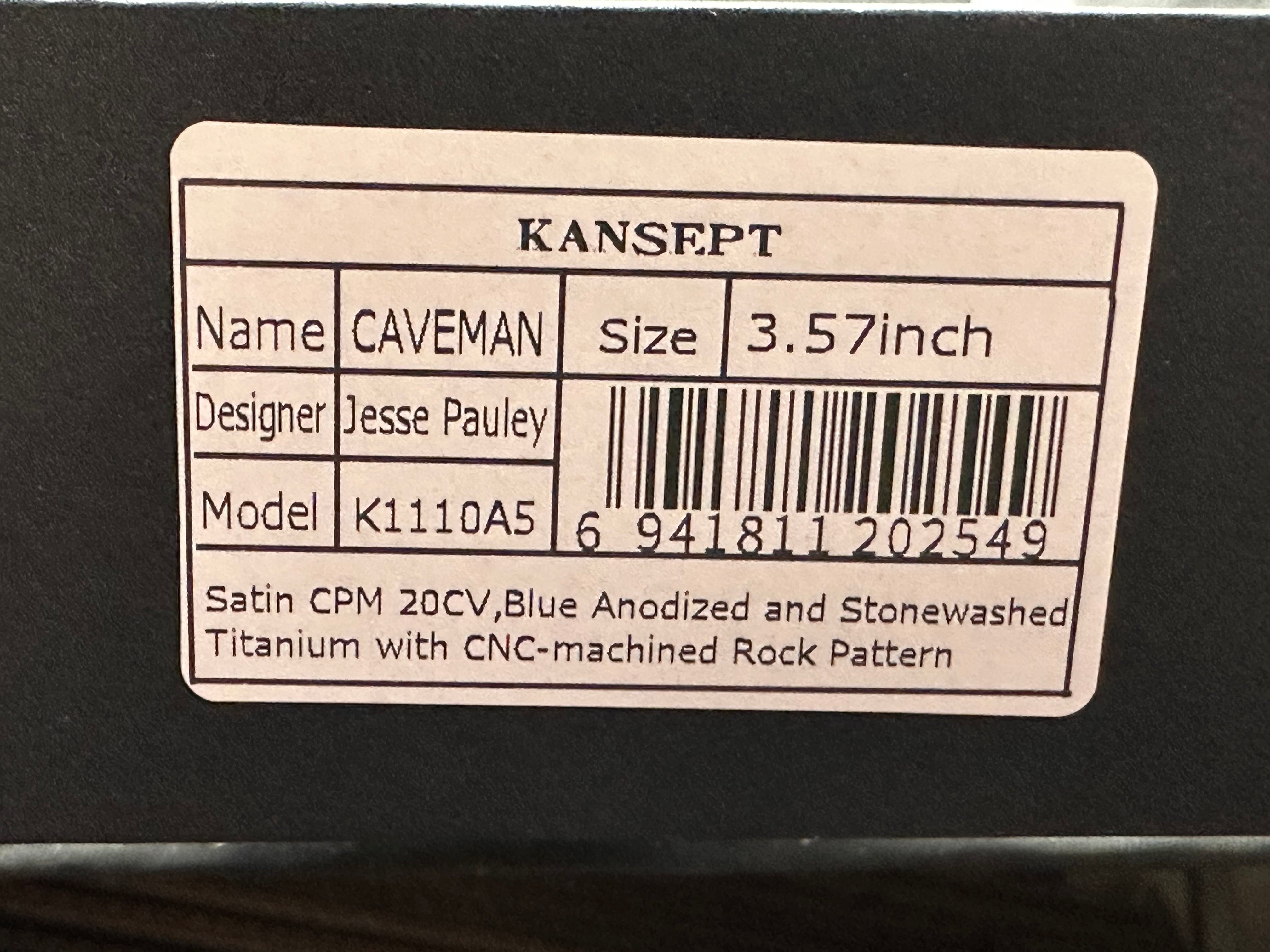 KANSEPT CAVEMAN BLUE ANODIZED TITANIUM CNC-MACHINED ROCK PATTERN HANDLE 3.57" CPM 20CV BLADE