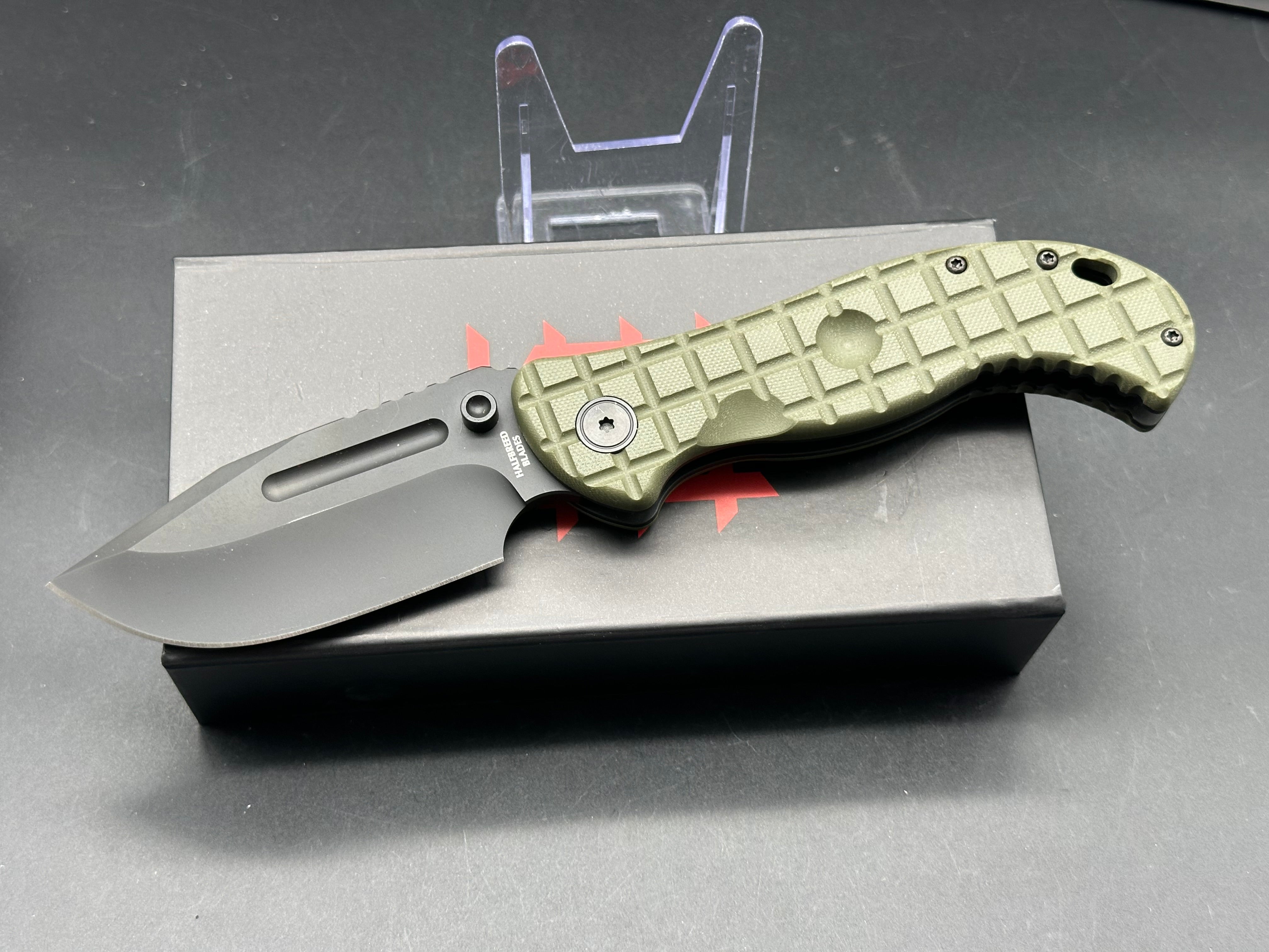 Halfbreed blades LBF-01 Large Bush Folder Gen-2 green G10 scales w/CPM 3V blade