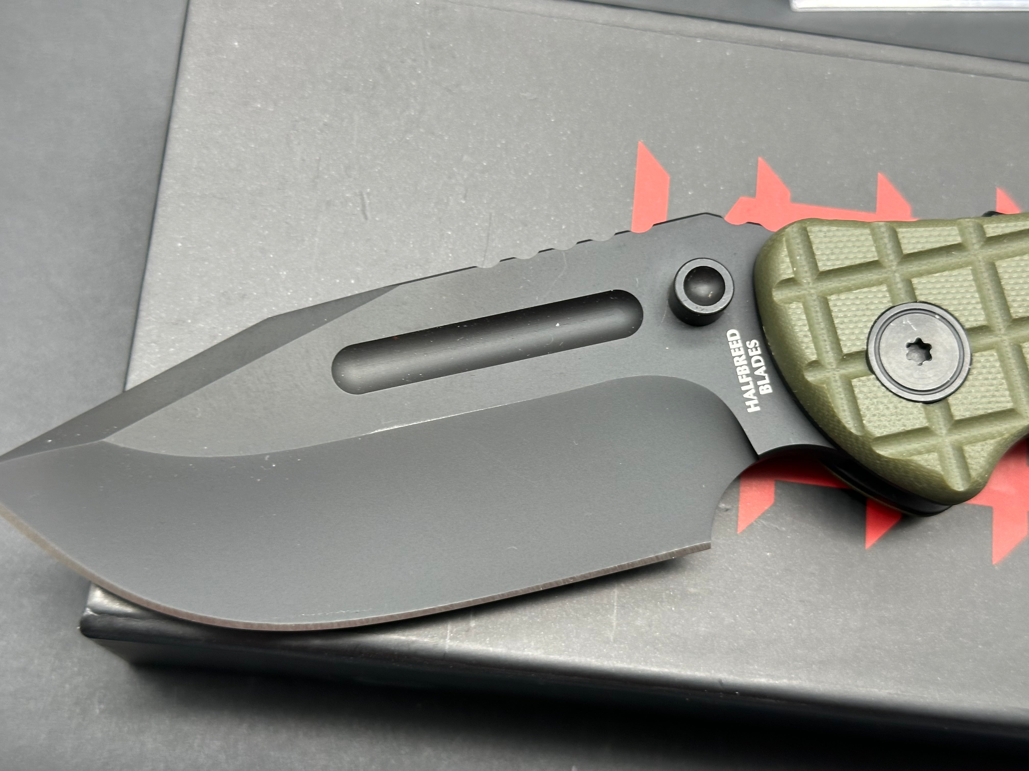 Halfbreed blades LBF-01 Large Bush Folder Gen-2 green G10 scales w/CPM 3V blade
