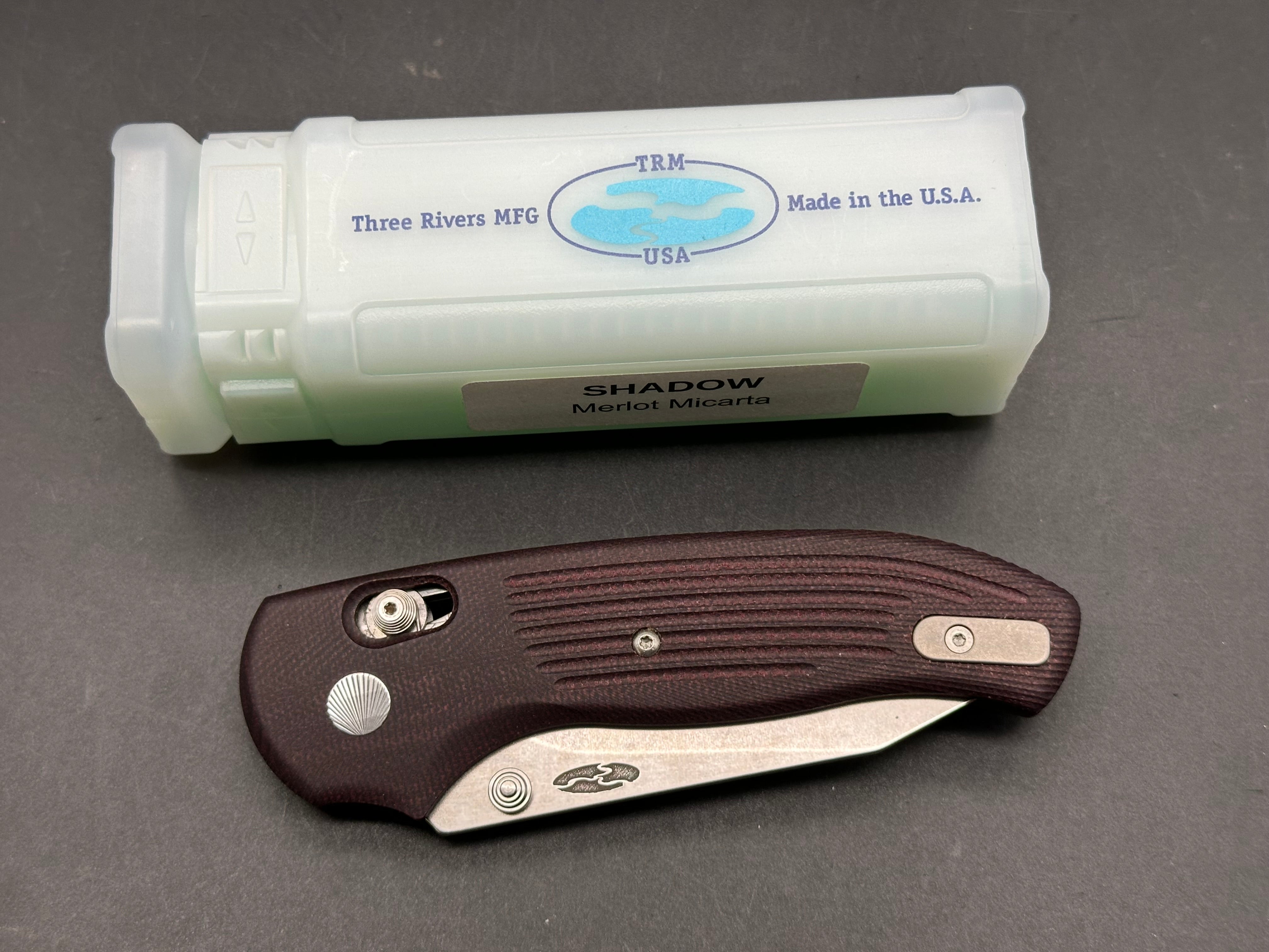 TRM Threen Rivers MFG. Shadow, 3.2" CPM 20CV Stonewash Blade with Merlot Micarta Scales